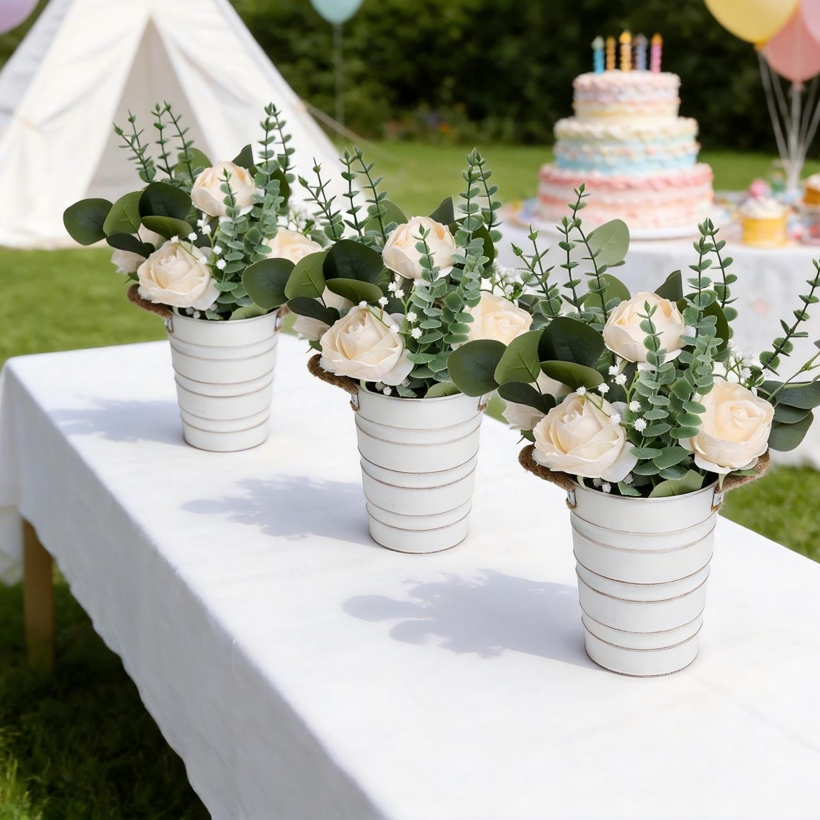 Artificial Flowers in Pot – 10 Inches Pre-Made Large Faux Silk Rose Floral Gr…
