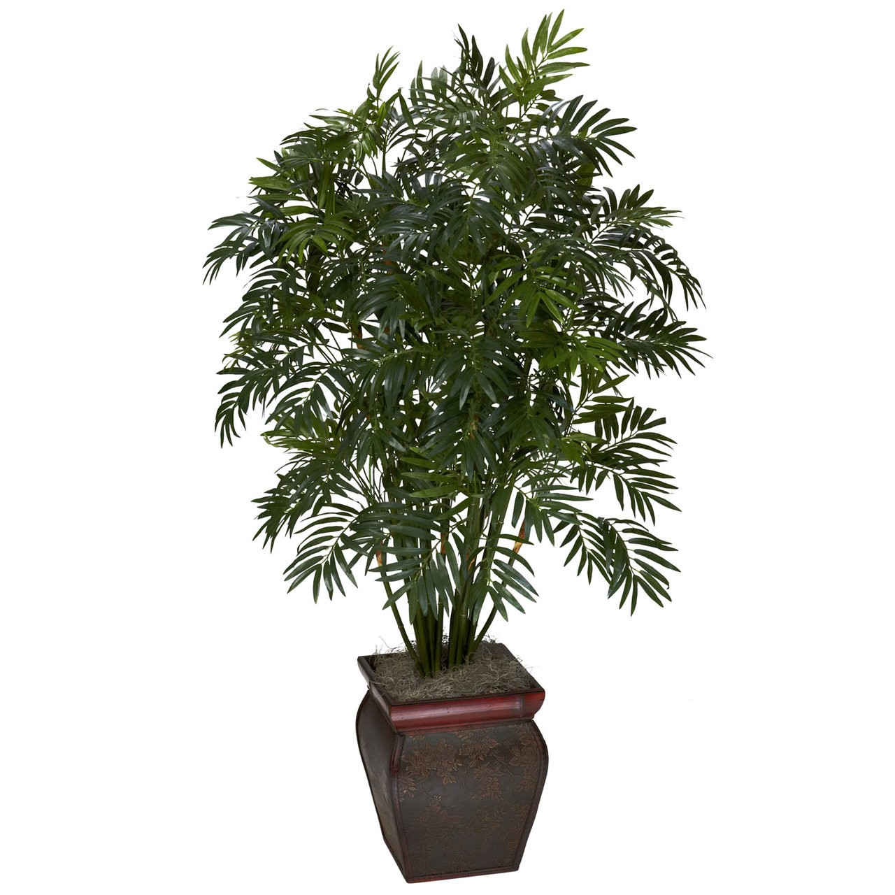 ARTIFICIAL SILK MINI BAMBOO PALM PLANT w/ POT ~ REALISTIC LIFE LIKE HOME DECOR