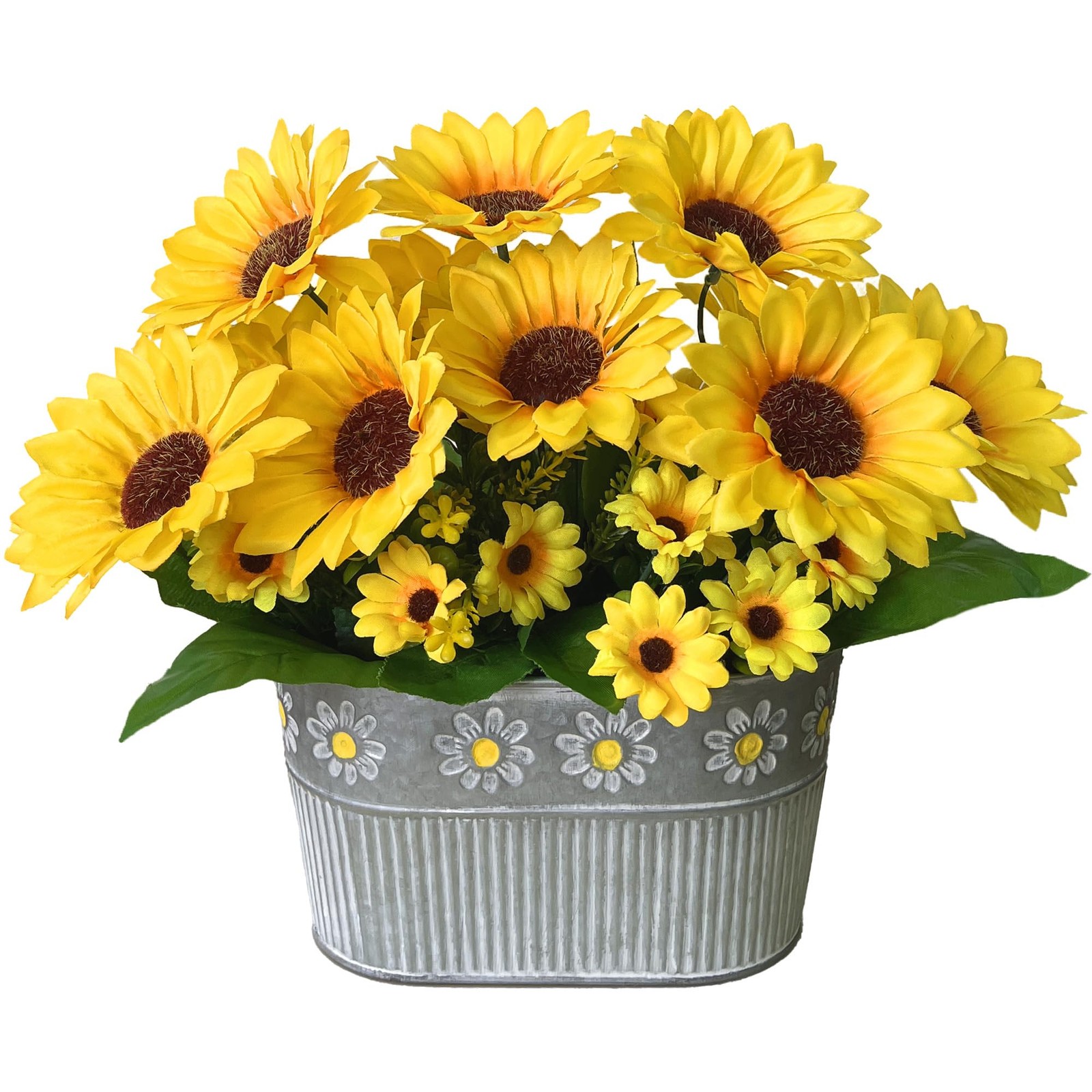 Artificial Flowers Fake Sunflowers in Pot, Faux Silk Flowers Floral Table Cen…