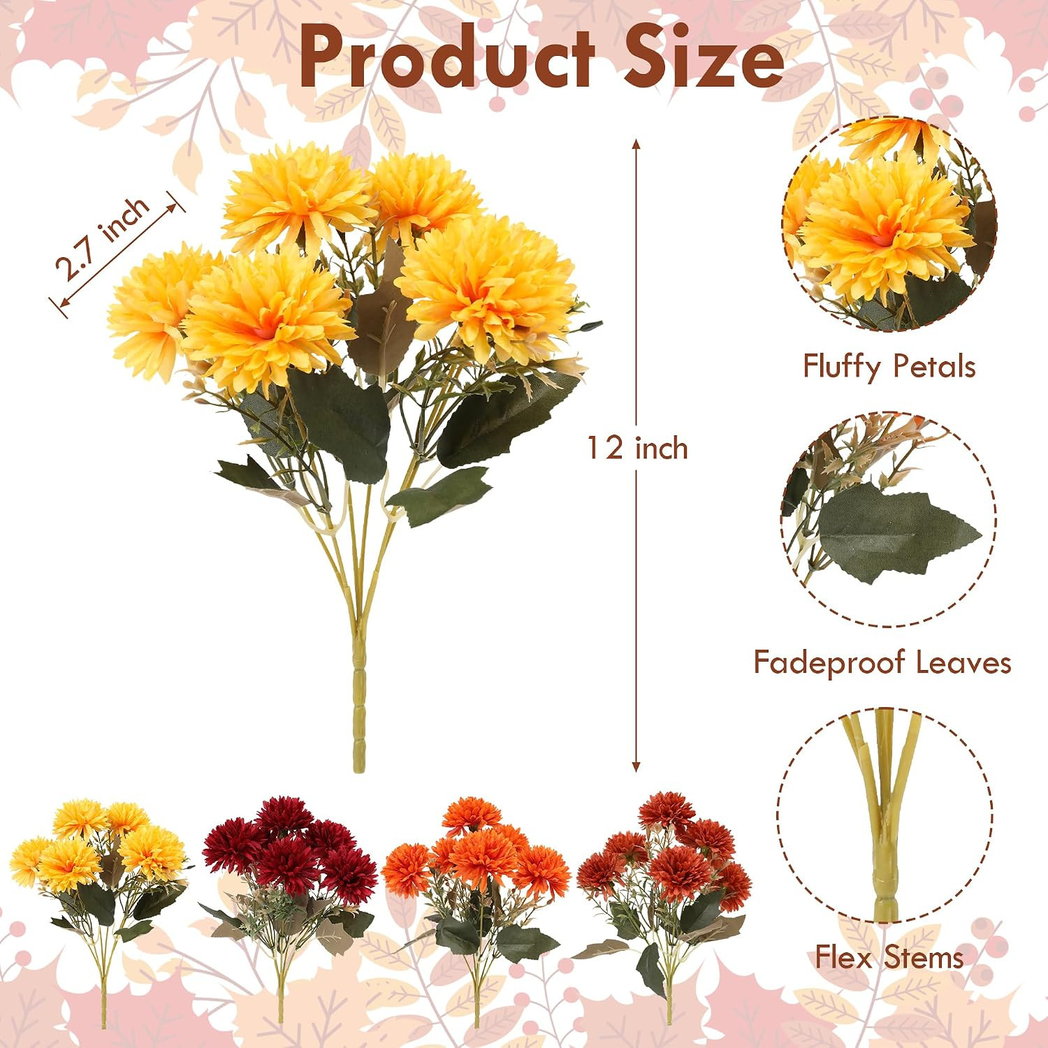 6 Bundles Faux Fall Flowers – Autumn Chrysanthemums for Home Decor