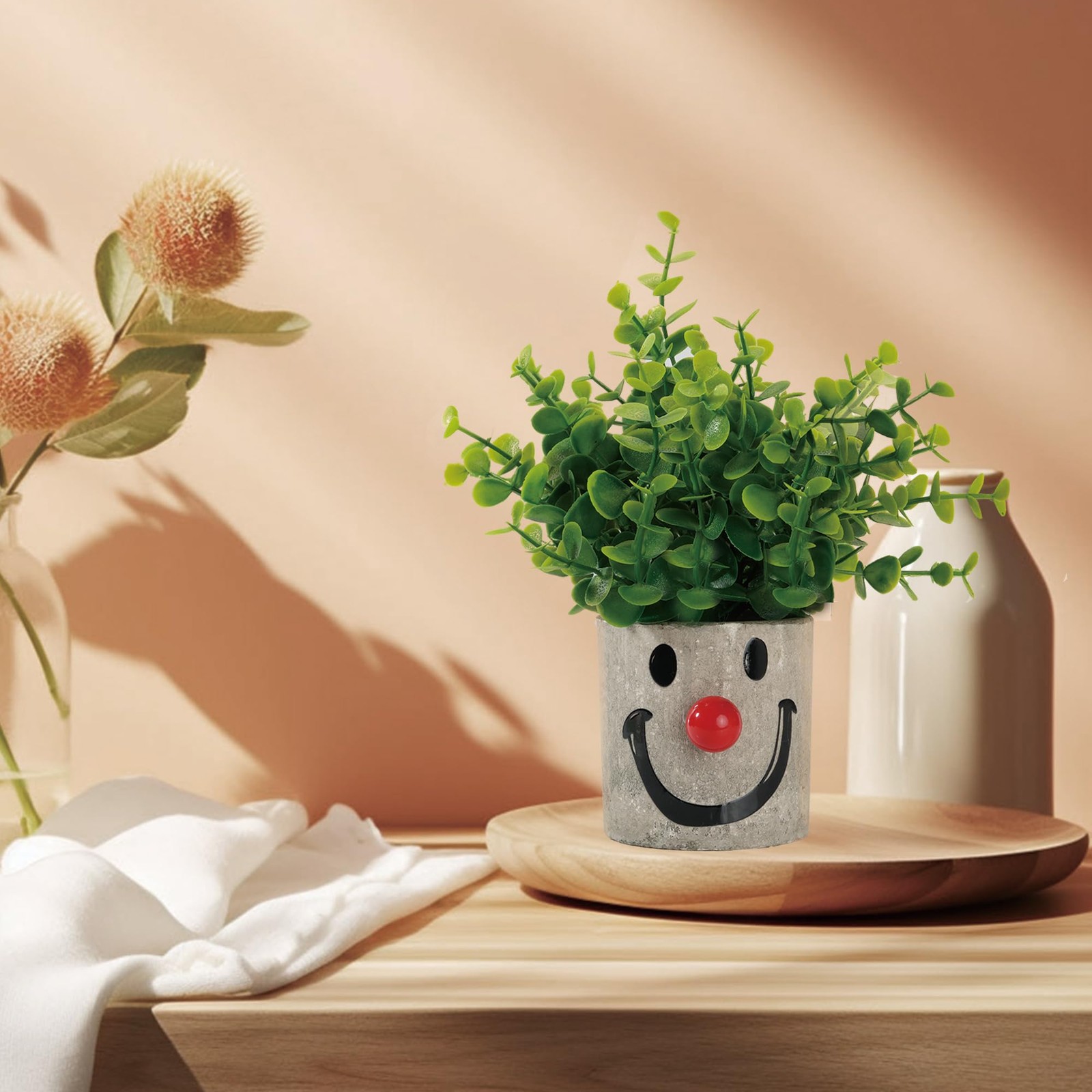 Sprmgisle Mini Potted Fake Plants Artificial Plastic Eucalyptus Green