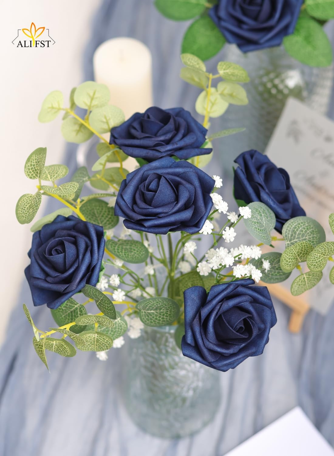 Navy Blue Real Touch Artificial Foam Roses Wedding Bridal Centerpiece 25 PCS