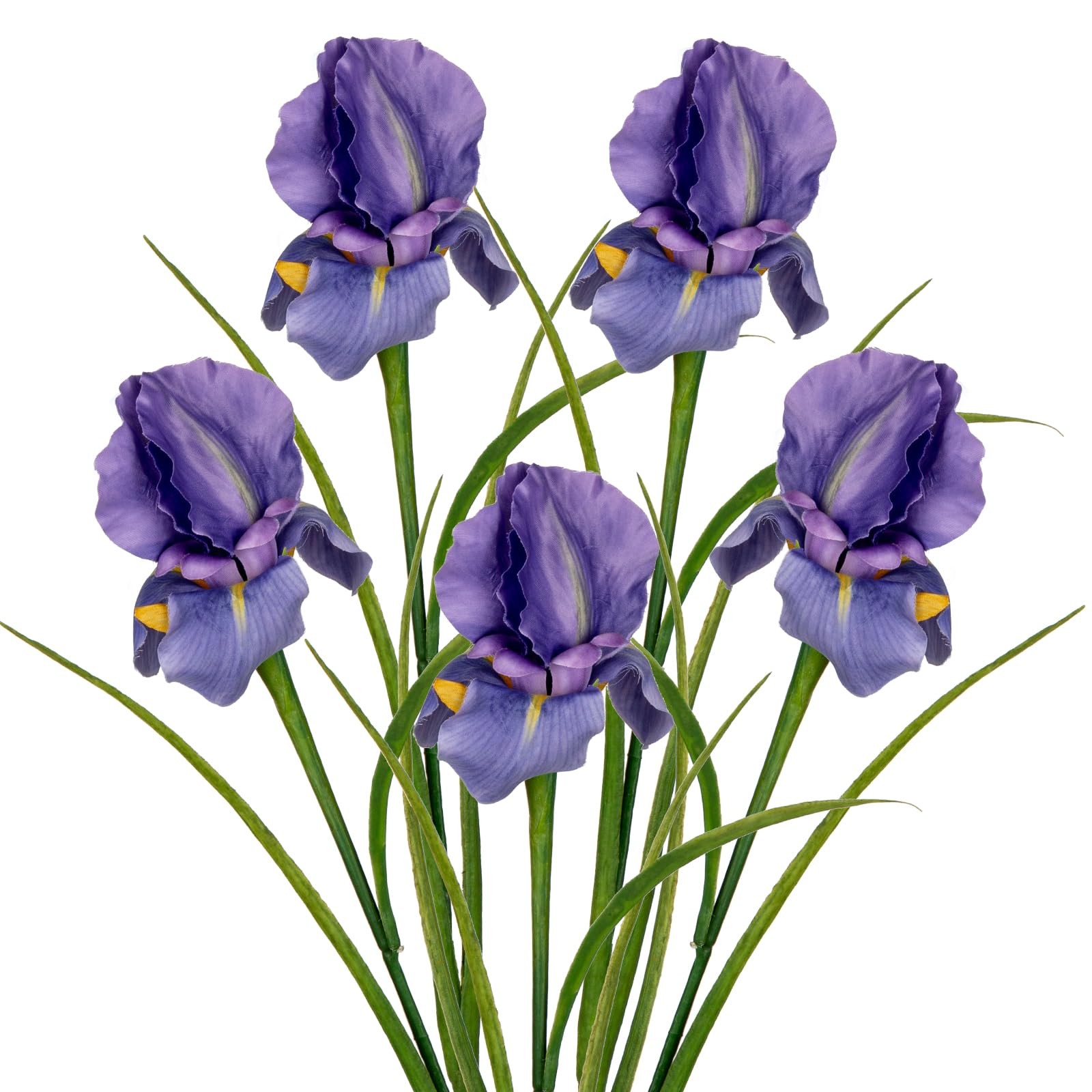 Iris Flowers Artificial 5 Pcs Real Touch Long Stems Iris Flowers 23.6″ Silk I…