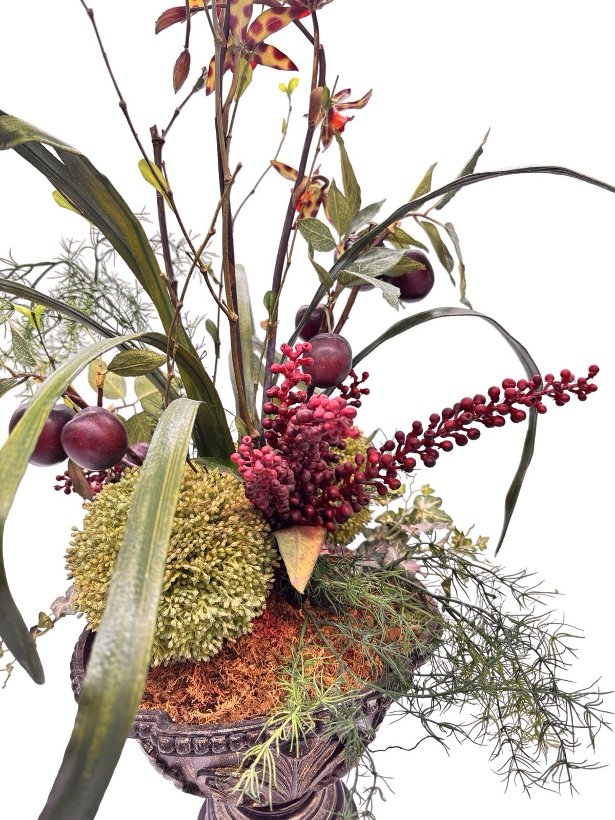 Botanical Floral Design In Black Urn