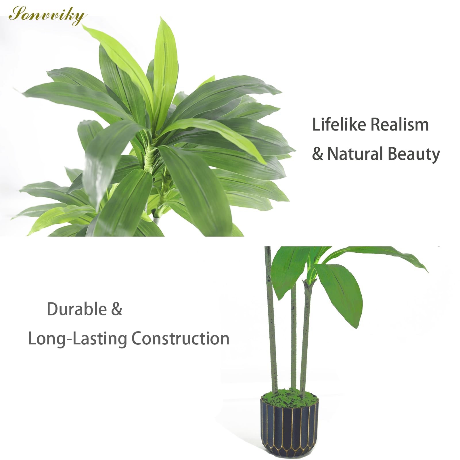 Artificial Plants Indoor – 4ft Artificial Dracaena Tree – Fake Tree Realistic…
