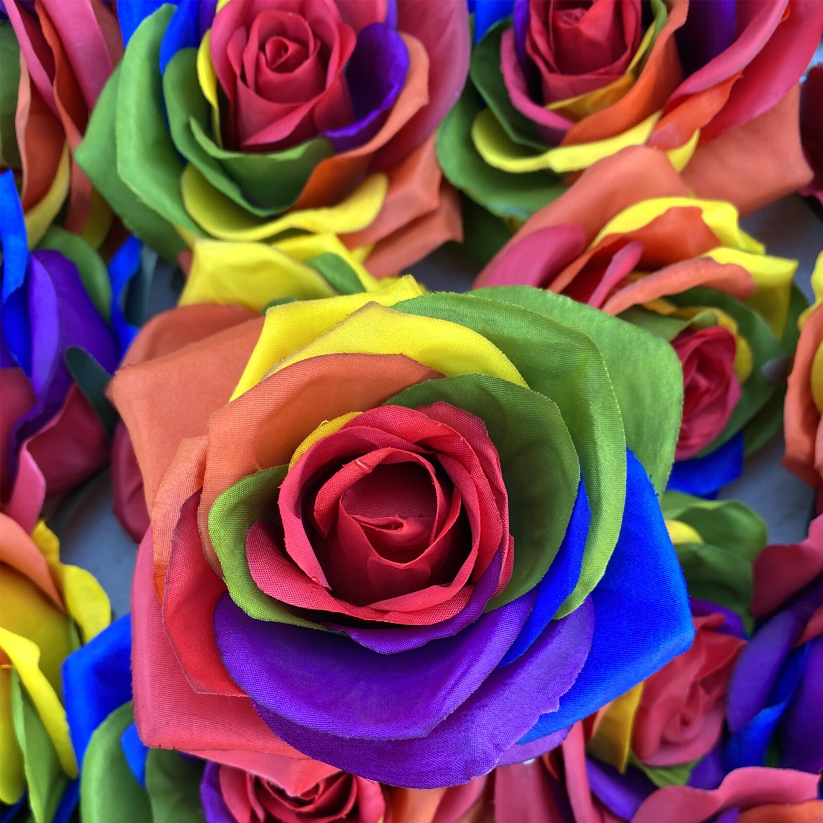 18pcs Artificial Silk Rose Flower Head Rainbow Rose Flowers DIY Floral Arrangmet