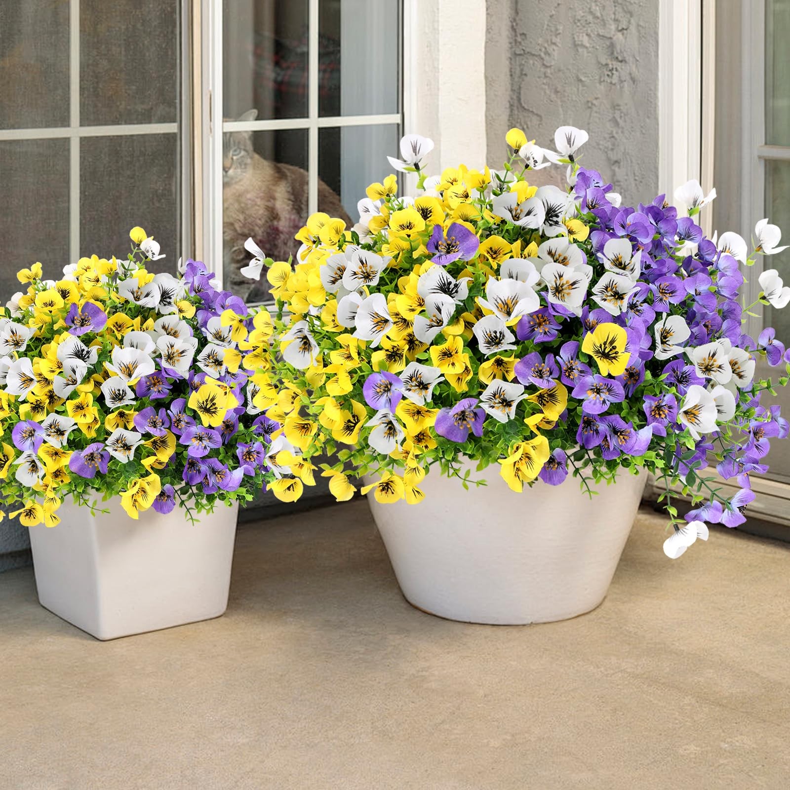 Geegoods Artificial Pansy Flowers, Mix 3 Colors, 24Pcs | UV Resistant, Faux S…