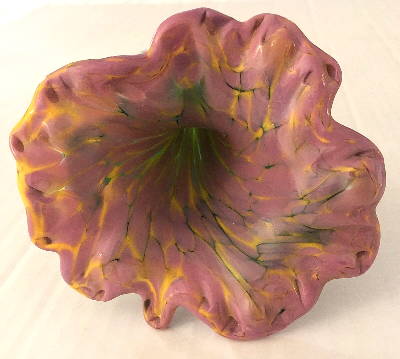 Murano Style Hand Blown 13 3/4″ Mauve/Pink Angel’s Trumpet Art Glass Flower