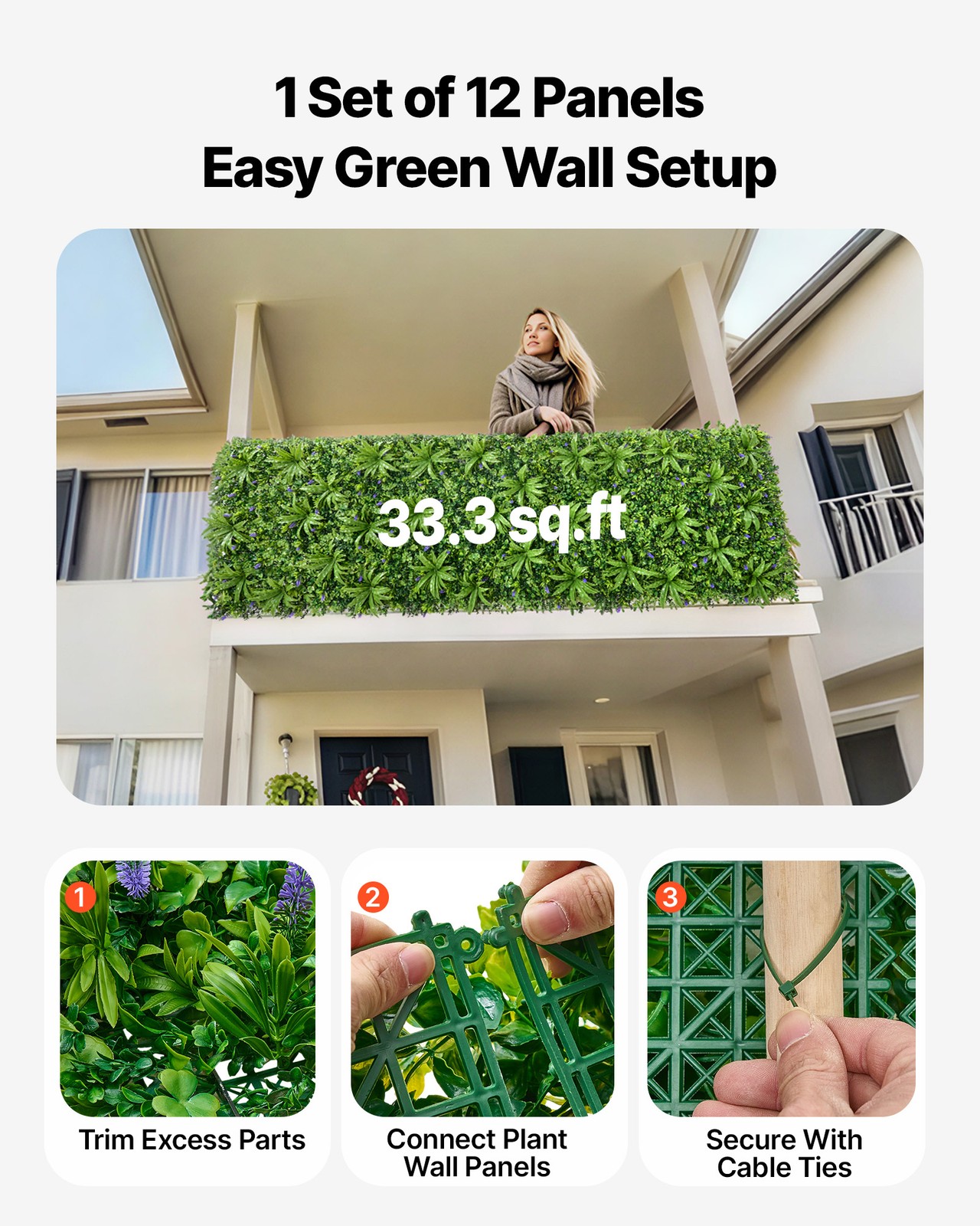 VEVOR Artificial Plant Wall 40 x 120 in Boxwood Panel Greenery Backdrop Patio