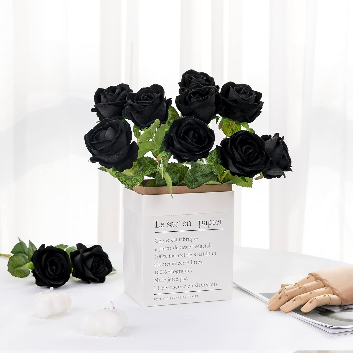 12PCS Artificial Flowers Fake Roses, Realistic Velvet Long Stem Red Roses Bouque