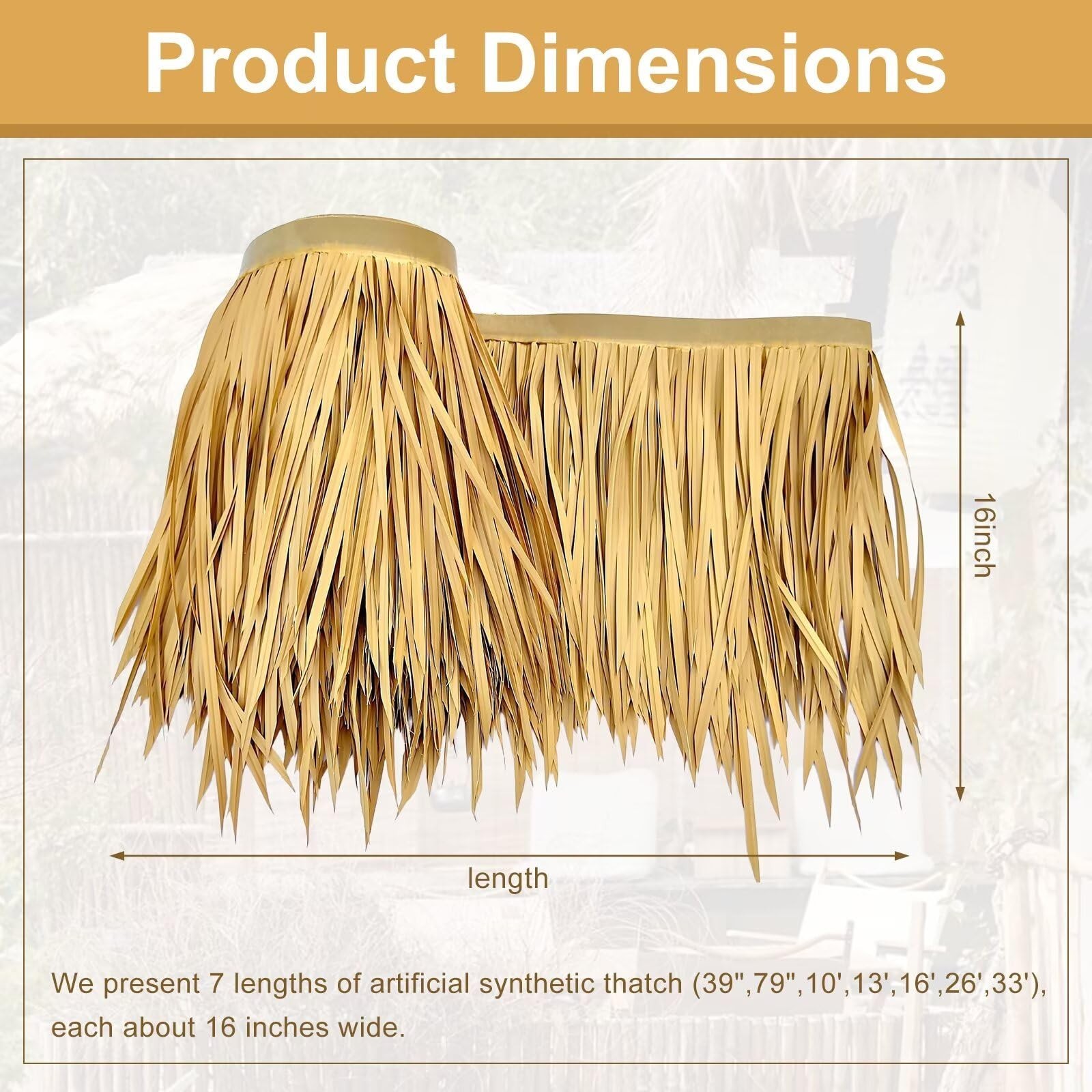 16ft x 16in Tiki Straw Thatch Roof Roll – Waterproof Mexican Palm Grass for Tiki