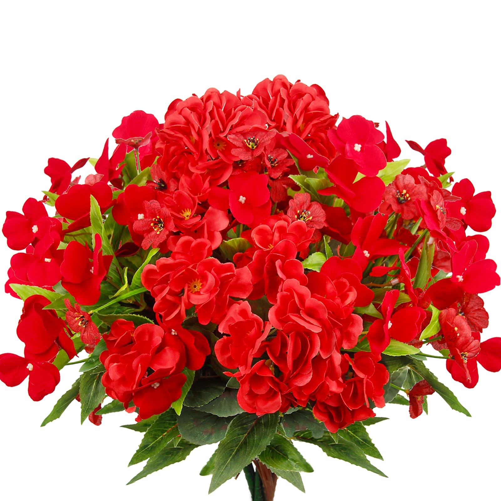 8 Pcs Artificial Flowers for Outdoors Impatiens Silk Geraniums Flowers Red UV…