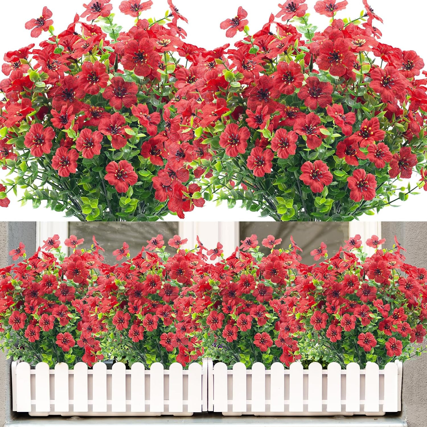 20 Bundles UV Resistant Red Fake Flowers for Indoor & Outdoor Decor