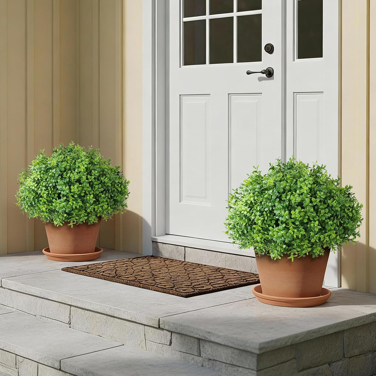 Set of 2 Artificial Boxwood Topiary Ball Trees UV Resistant Potted Plants