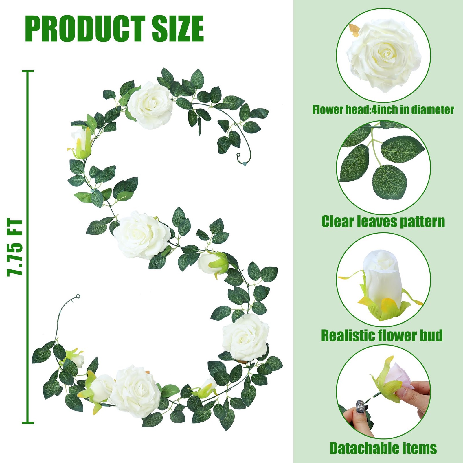 Sggvecsy Artificial Rose Vine 6Pcs 46.5Ft White Faux Silk Garland Home Decor