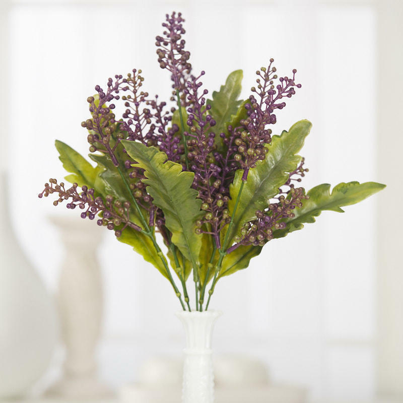 Factory Direct Craft Purple Artificial Seed and Leaf Bush