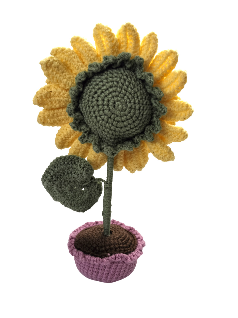 SUNFLOWER IN POT CROCHET HANDMADE Size Medium Free Standing Purple Pot