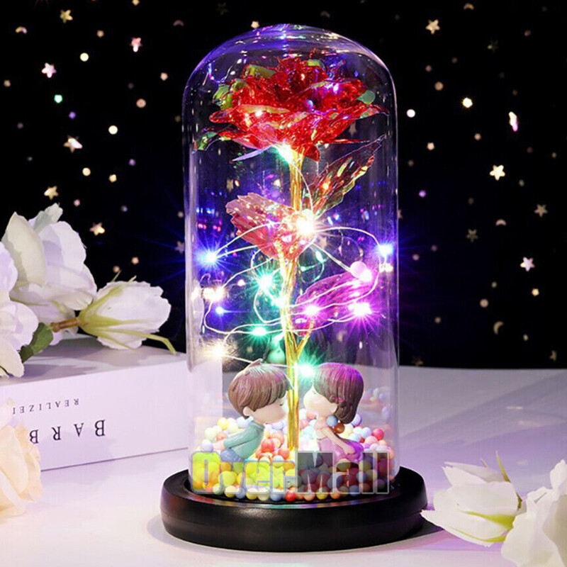 Glass Rose in Glass Dome, Light Up Flower, Eternal Rose – Valentines Day Gifts