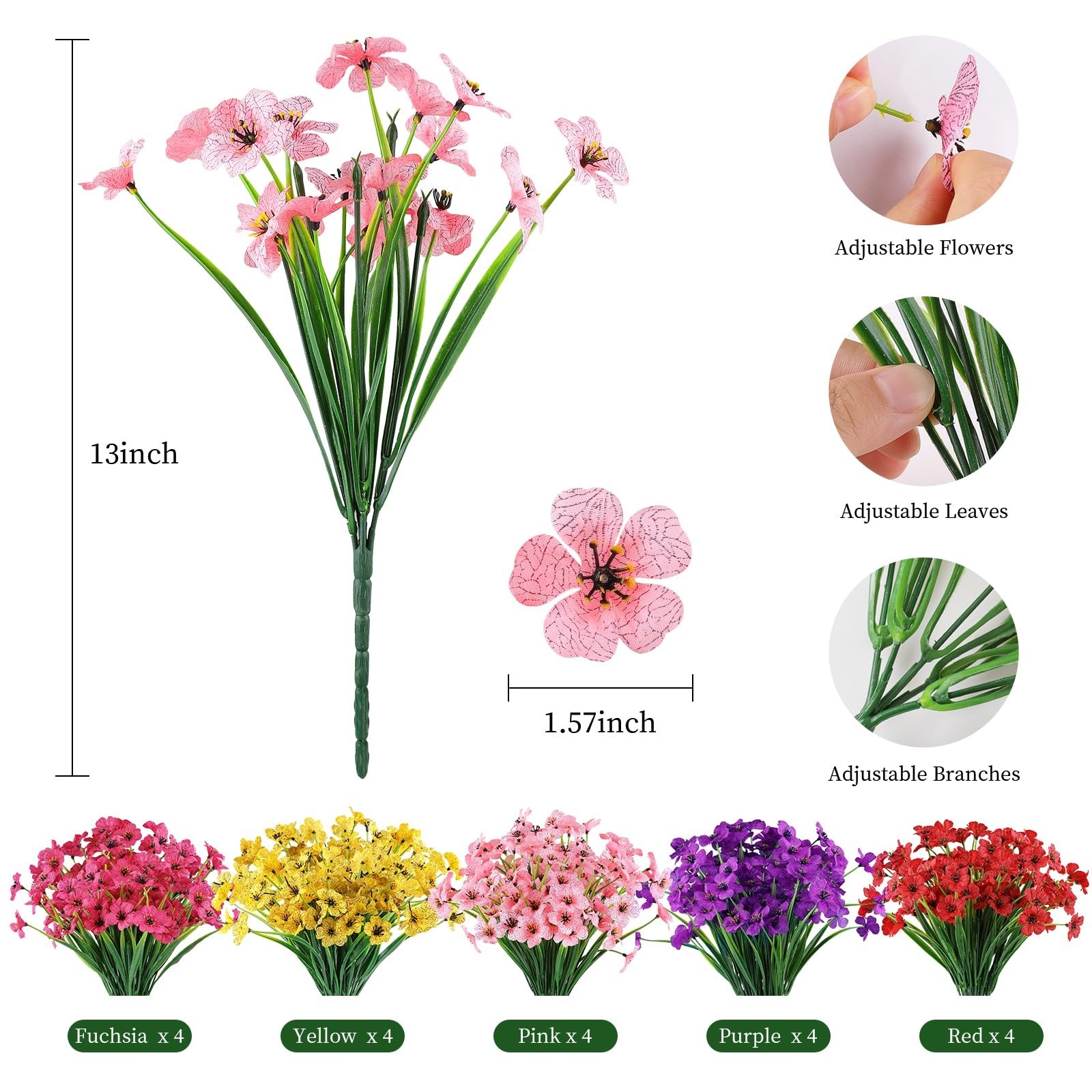 20 Bundles UV Resistant Artificial Flowers – No Fade Faux Plants for Garden Deco