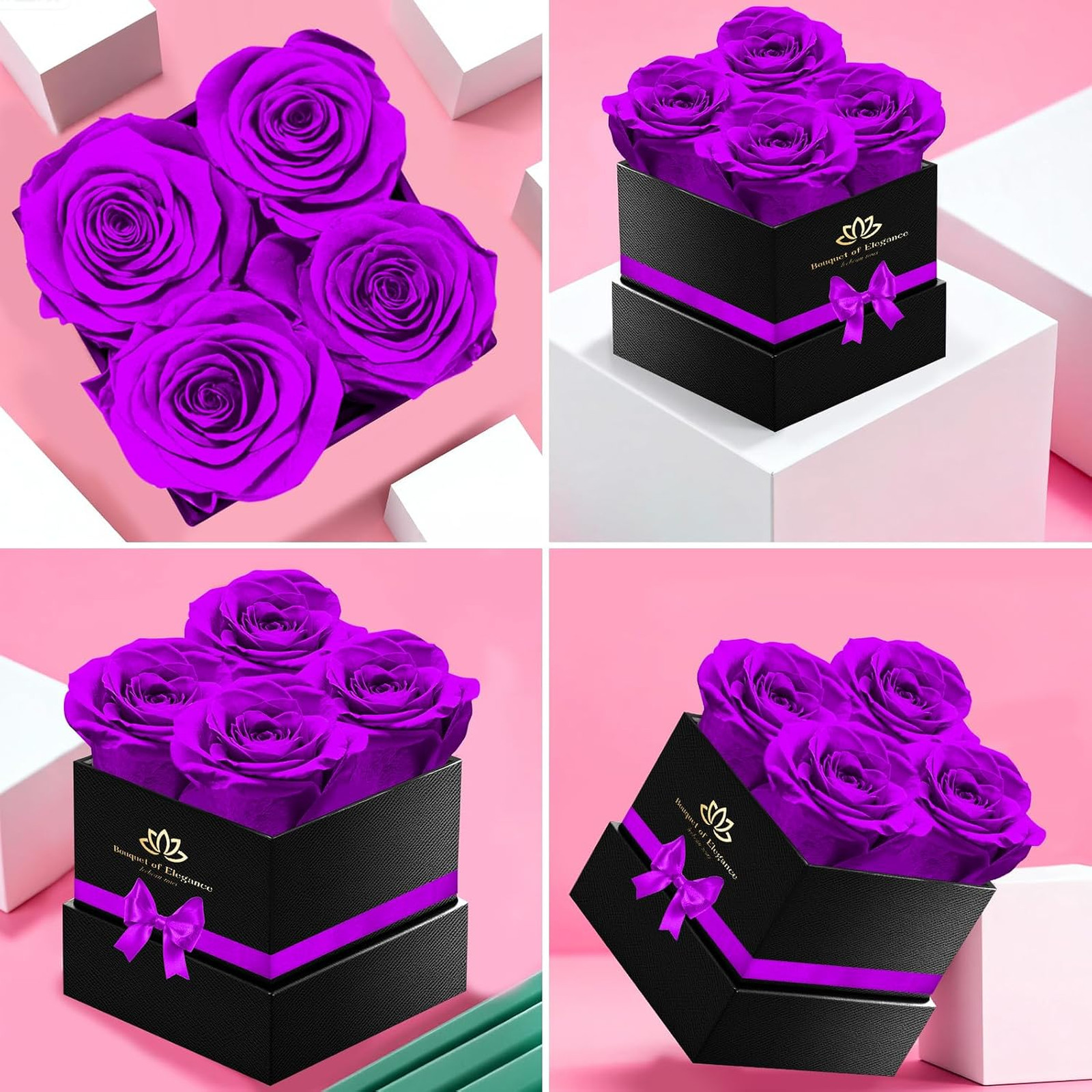 Purple Preserved Forever Roses Gift Box for Women Men Anniversary Valentine’s