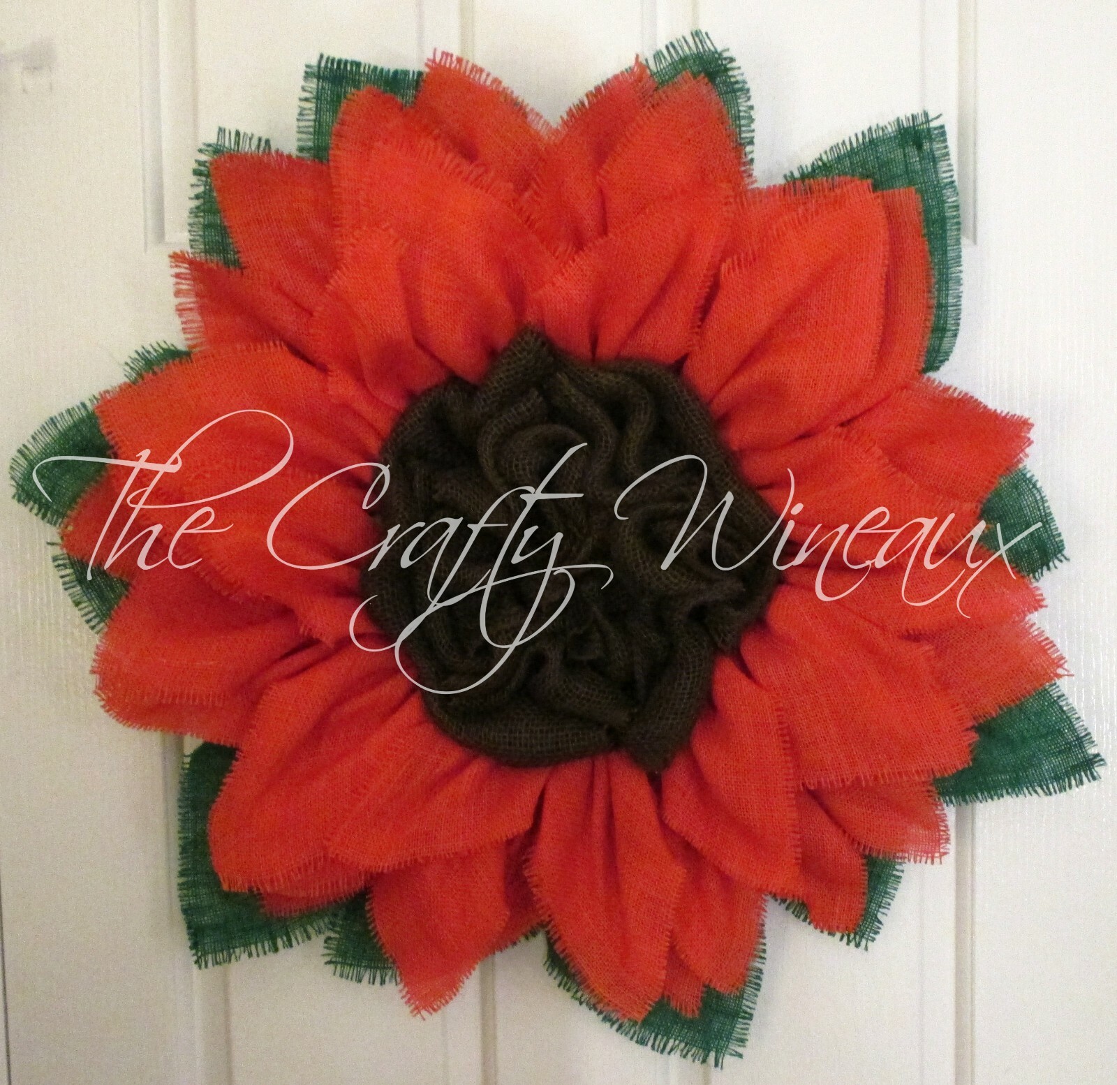 The Crafty Wineaux – Large 25″ Tangerine Burlap Sunflower Wreath, Orange