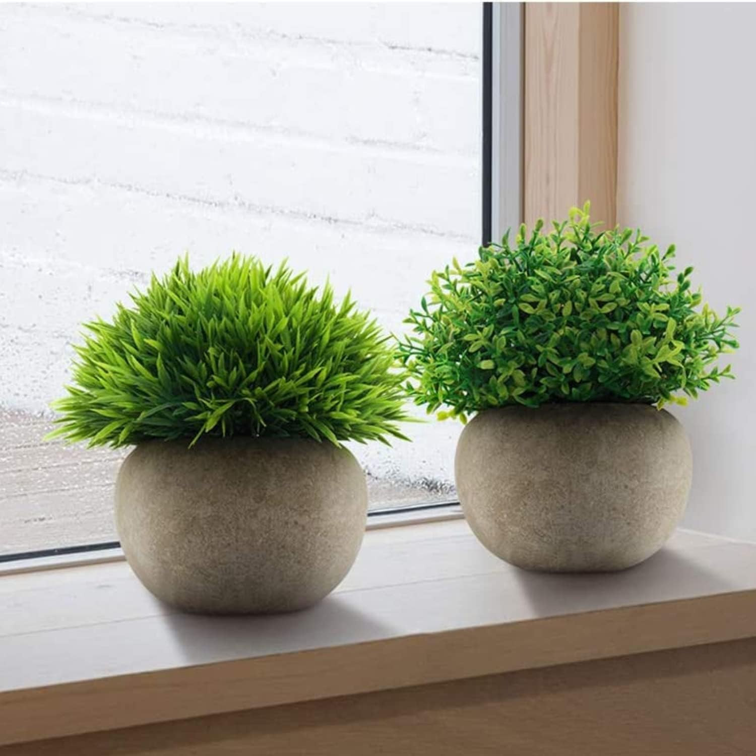 Mini Sage Green Potted Boxwood Topiary Artificial Plants for Home Decor Indoo…