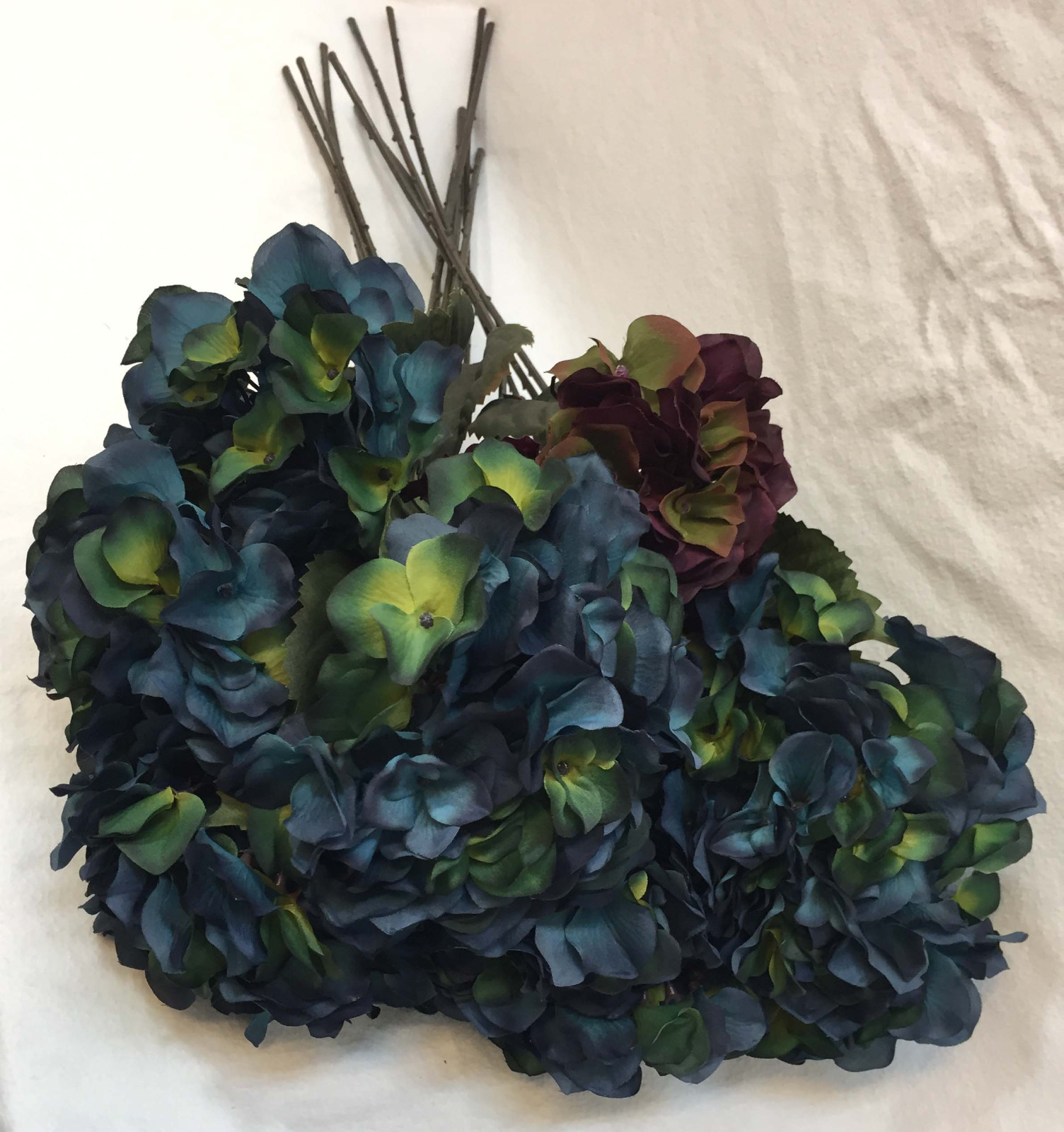 Artificial Hydrangea Flower Stems Floral Dark Blue Purple Green 30″ Set 10