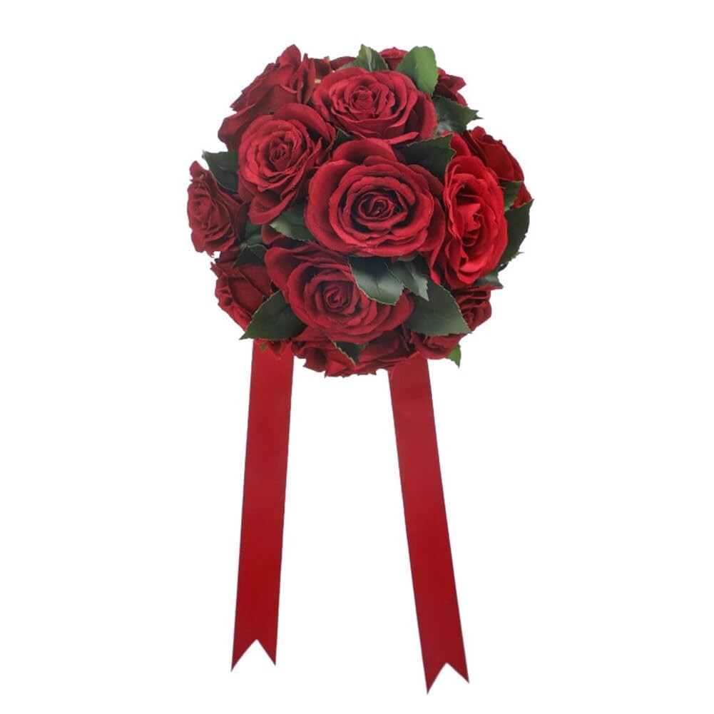 Wedding Bouquets Ribbon Artificial Dark Red Rose Bride Holding Flower