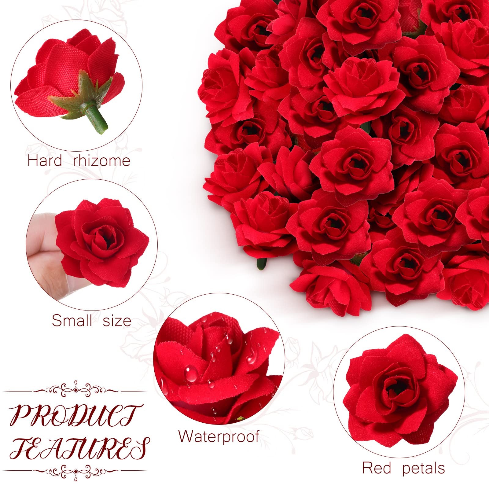 120 PCS Artificial Red Rose Heads 1.6″ Wedding Floral Party Centerpieces
