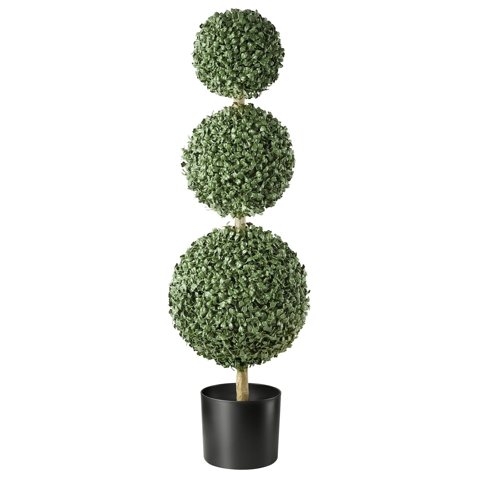 3FT Artificial Triple Ball Boxwood Topiary Trees Set of 2 Faux Plants w/Pots