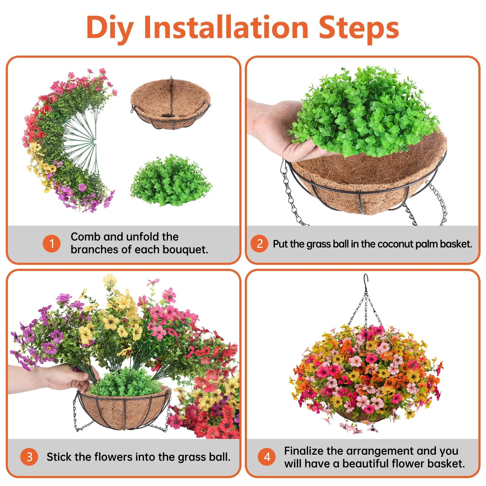 Artificial Flowers with Hanging Baskets Outdoors for Decoration Spring Summer…