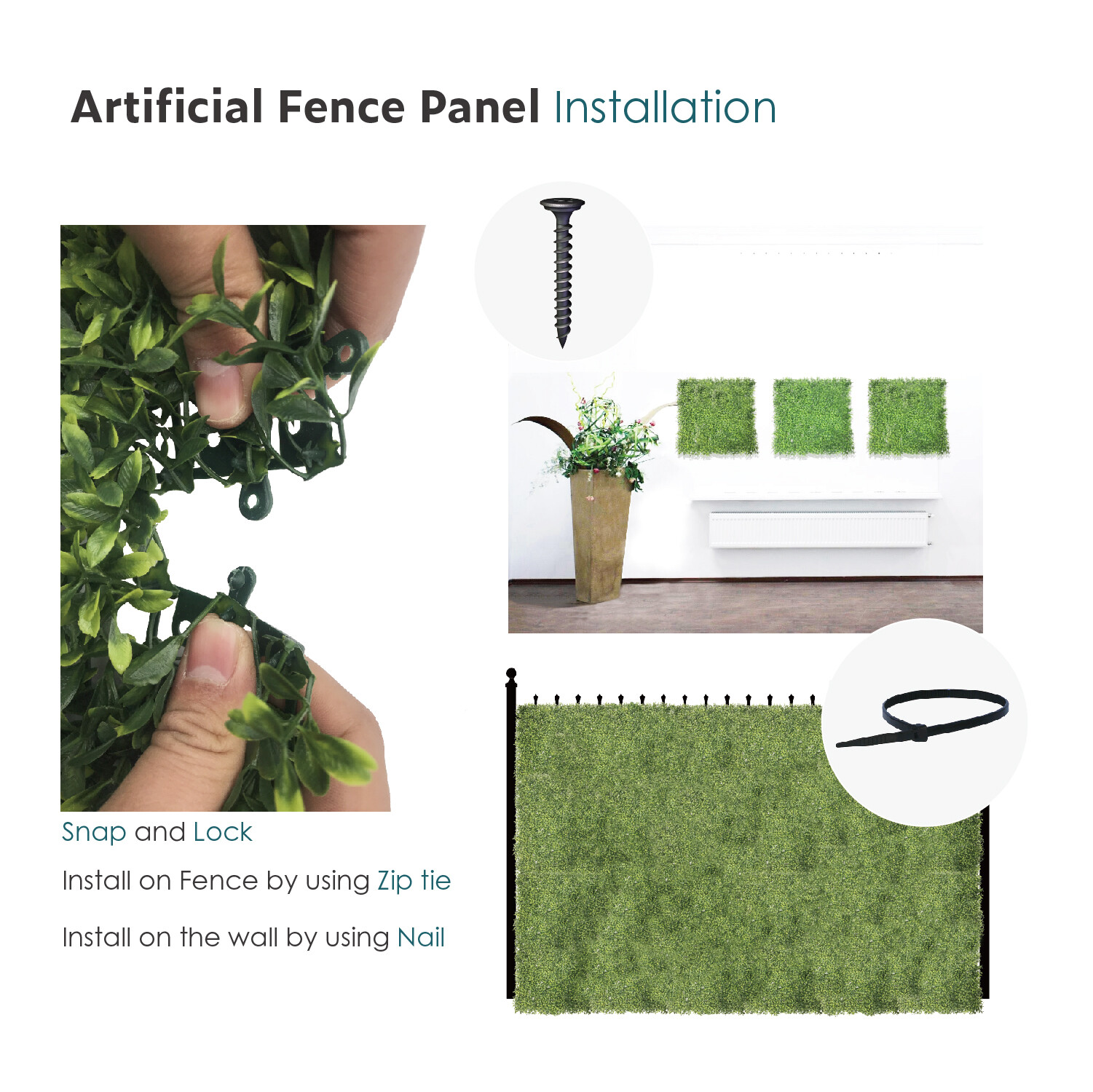 20″ Artificial Faux Green Tea Mat Wall Hedge Decor Privacy Fence Panel Grass DIY