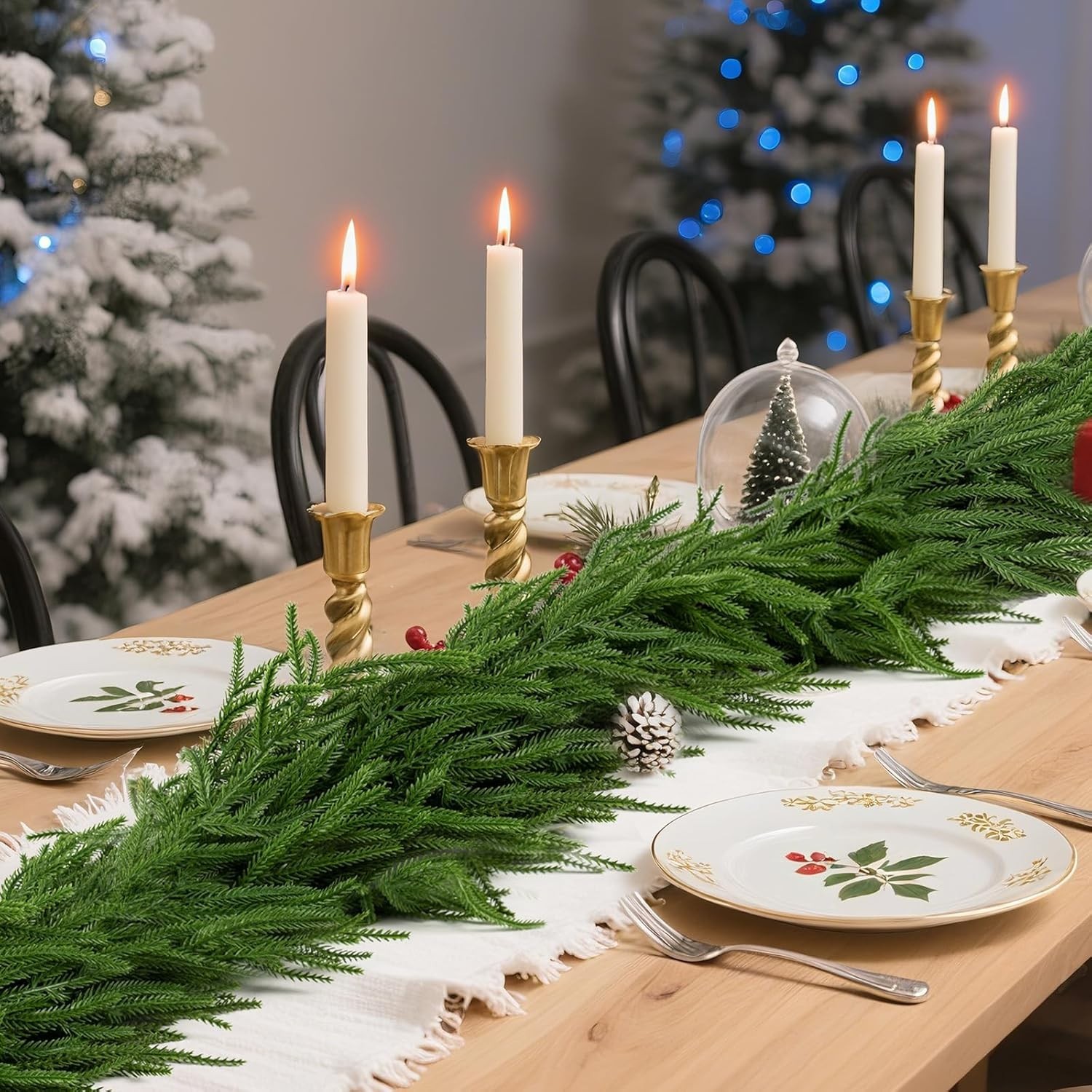 1 Pc 9 Ft Artificial Norfolk Pine Garland w 16.4ft LED String Lights NEW