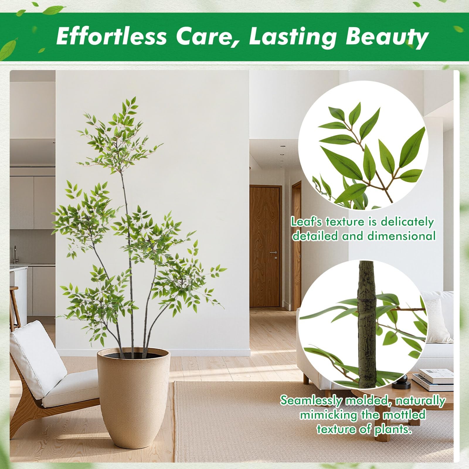 Giegxin 5ft Faux Bamboo Tree Indoor Artificial Nandina Tree Realistic Large F…