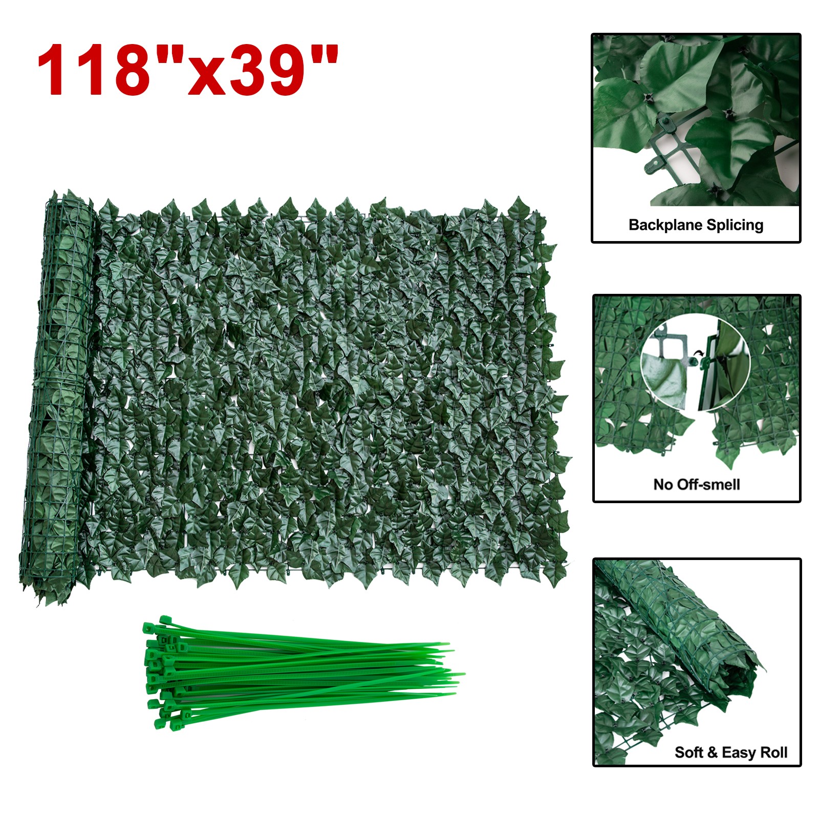 Artificial Ivy Privacy Fence Screen 118″ x 39″ UV Resistant Faux Greenery Panel