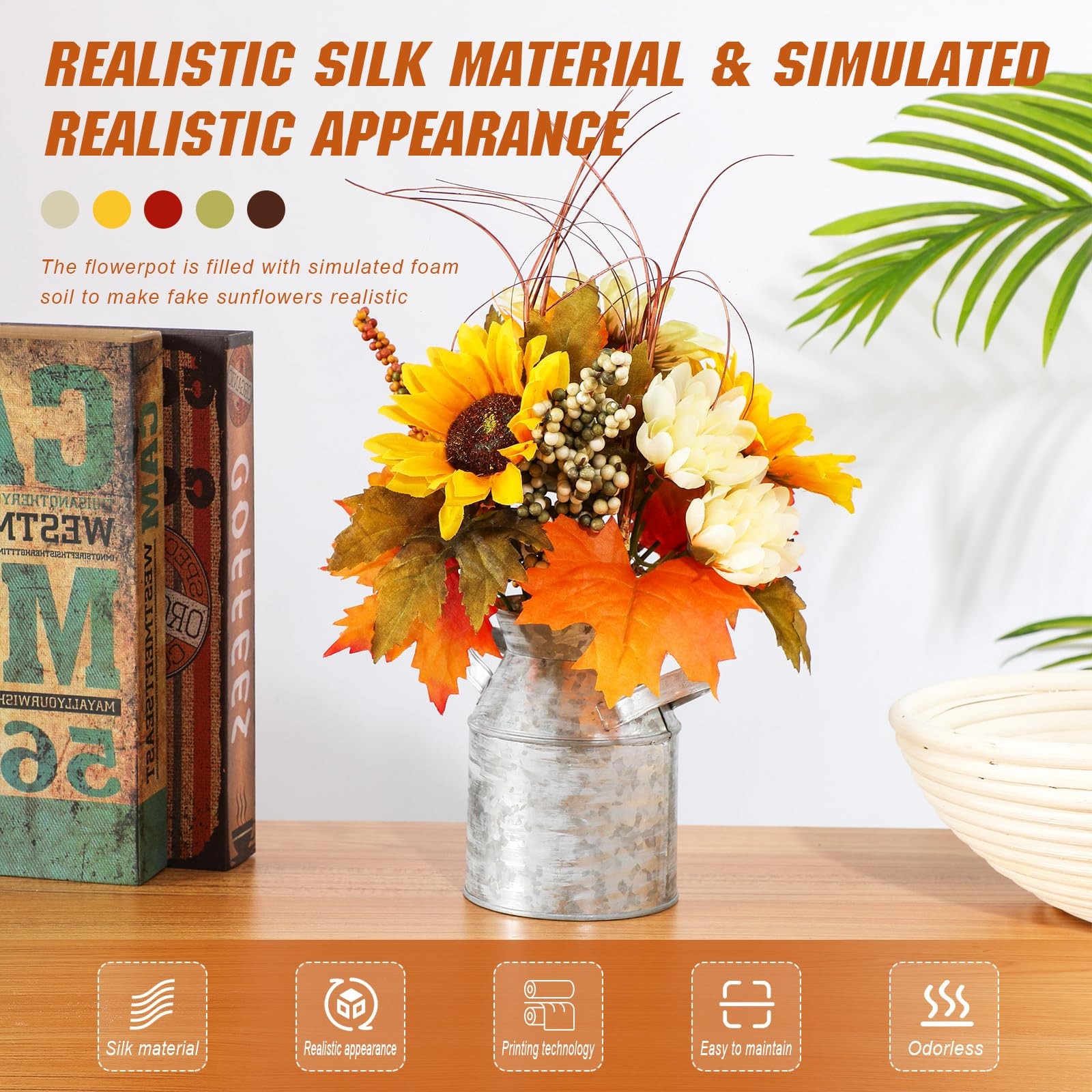Sunflowers Artificial Flowers with Pot,Fake Potted Flowers with Sunflower Map…