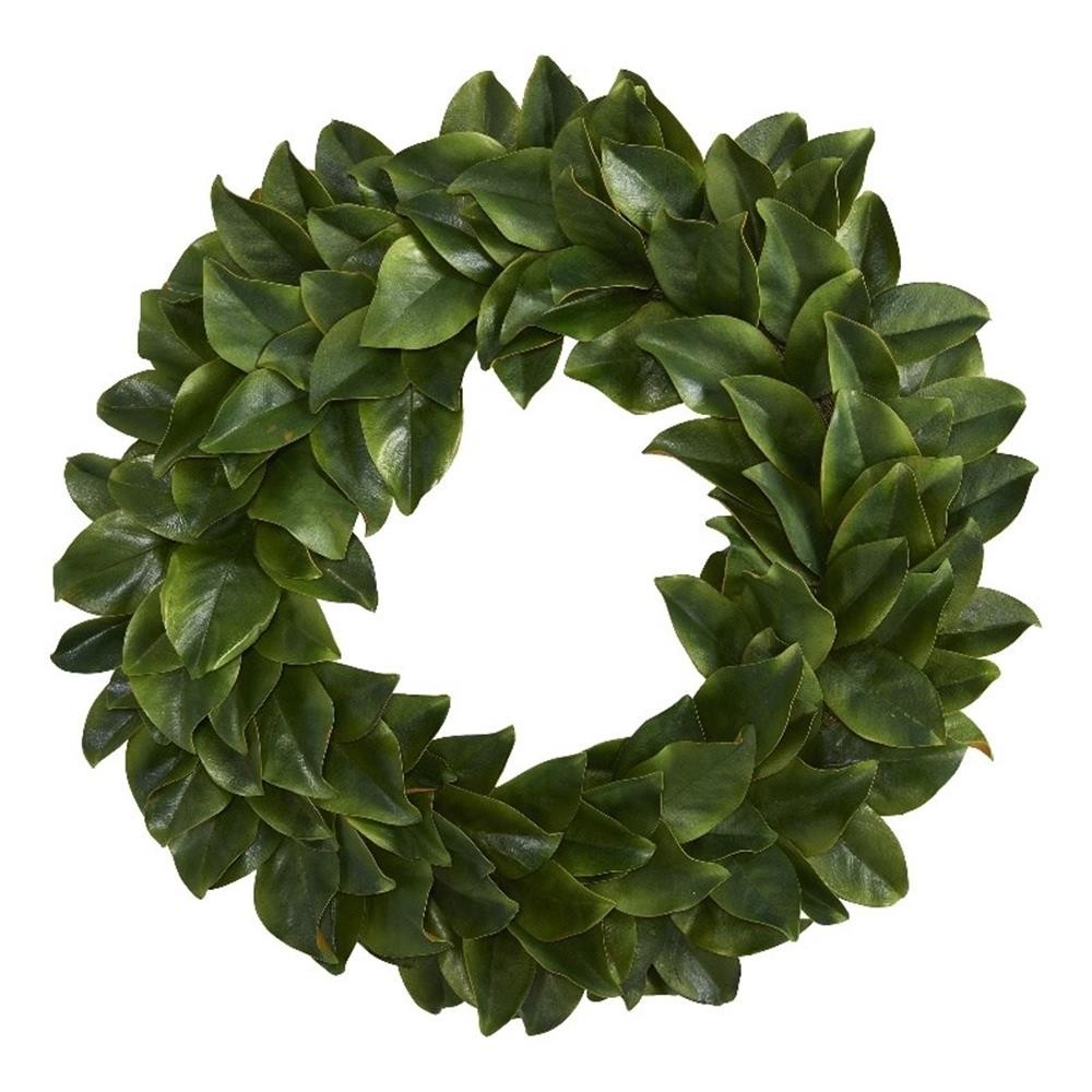 Nearly Natural 30″ Magnolia Artificial Wreath in Green