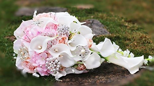 IFFO Calla Lilies 11-inch Simulation Rose Diamonds Pearl Bride Wedding Bouque…