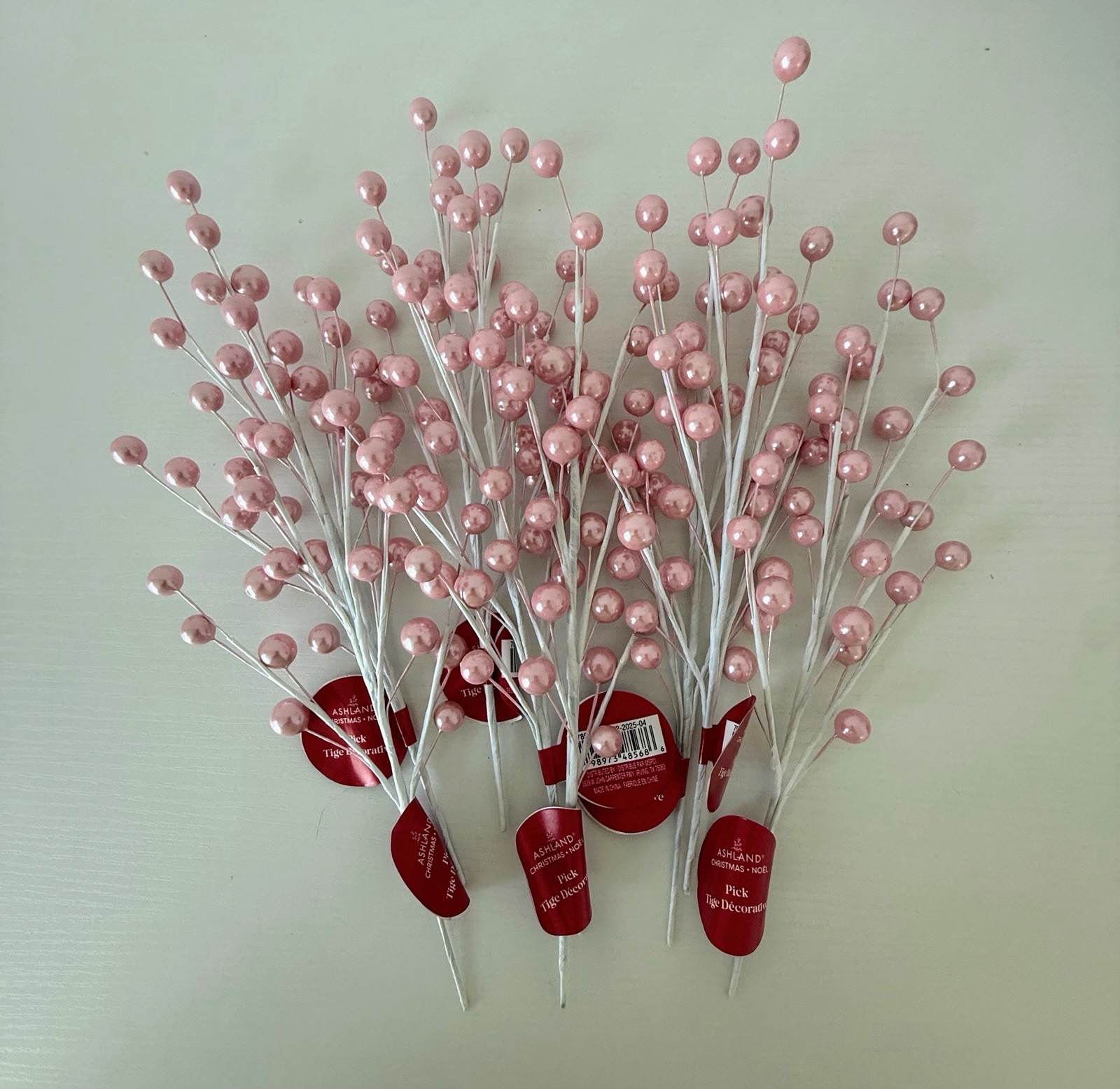 Ashland Pink Pearl Berry Picks Lot of 8 Christmas Floral Stems Holiday Decor NWT