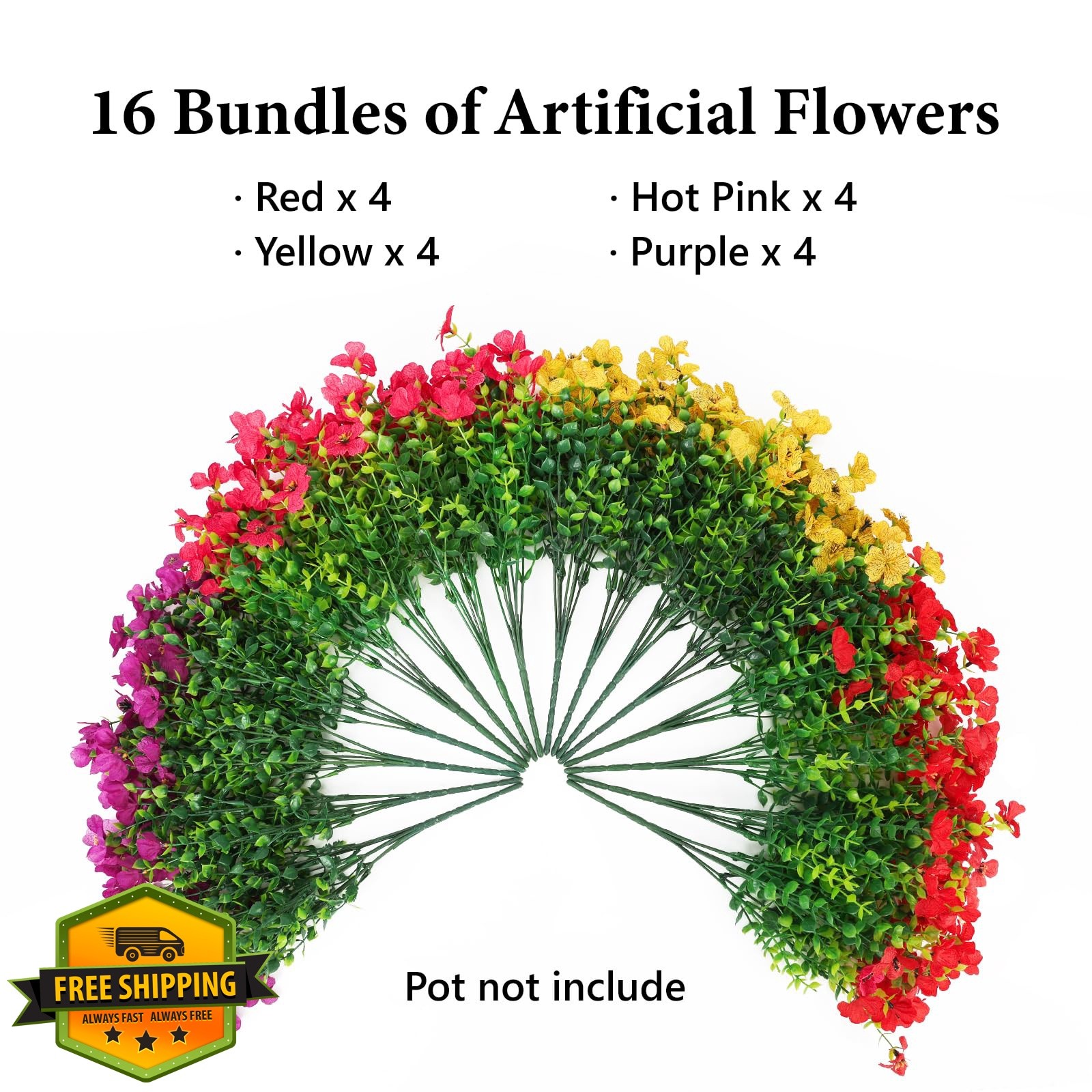 SAEUYVB 16 pcs Artificial Flowers Violet Eucalyptus Red Hot Pink Yellow Purple