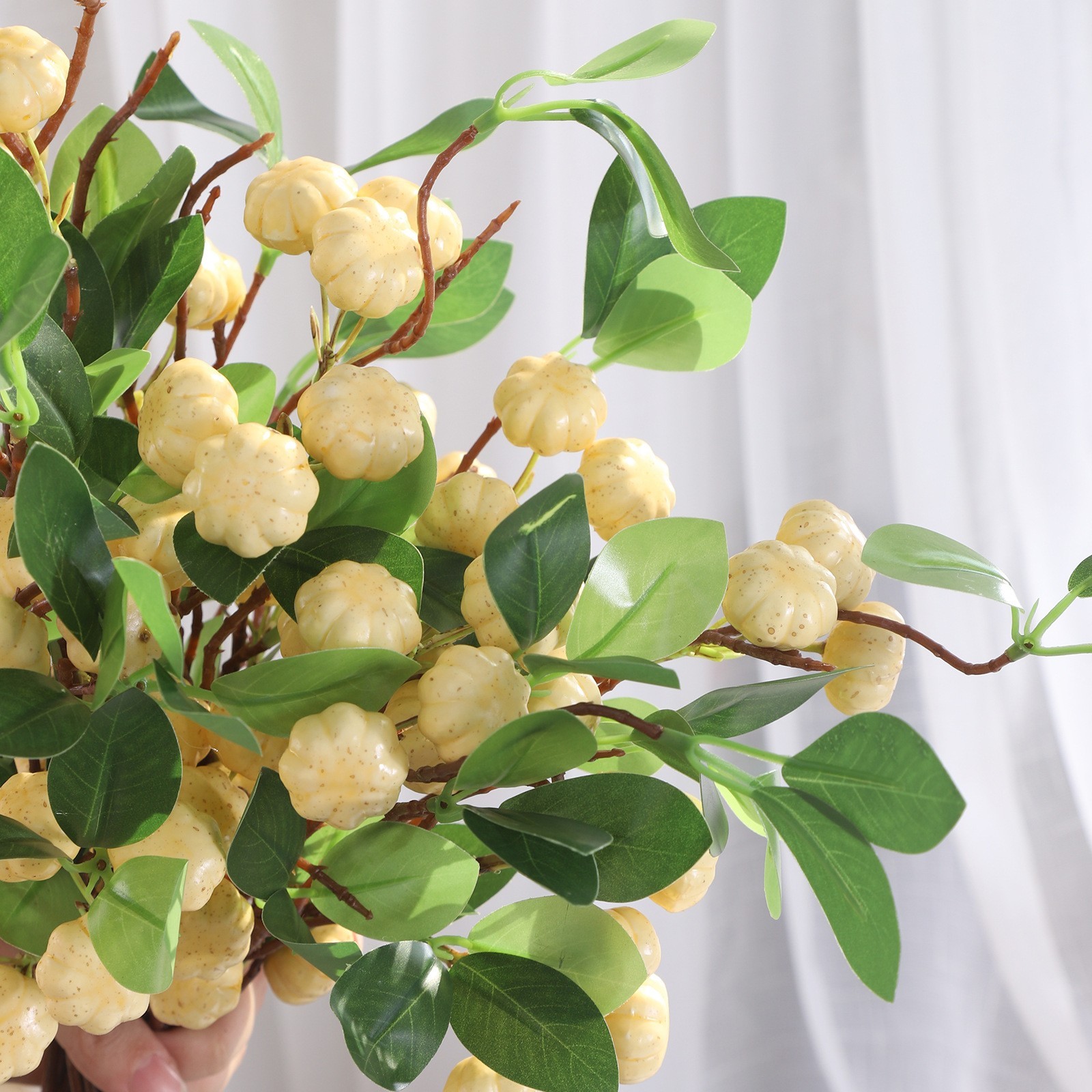 Bendable Artificial Pumpkin Branch with Green Leaves 27.56in/70cm Yellow