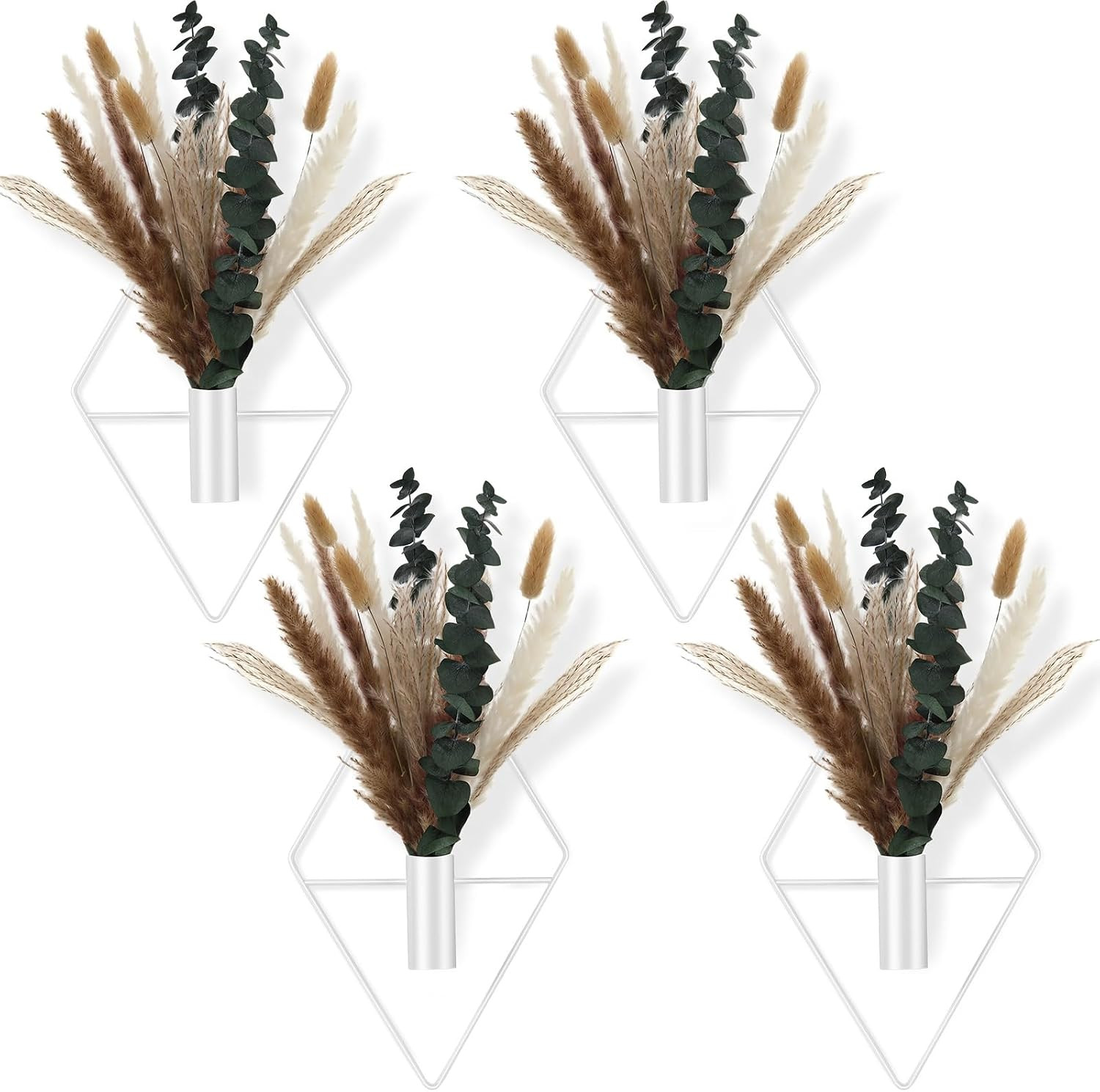 4 Pcs Hanging Planters with Artificial Eucalyptus Metal Hanging Vase Indoor Plan