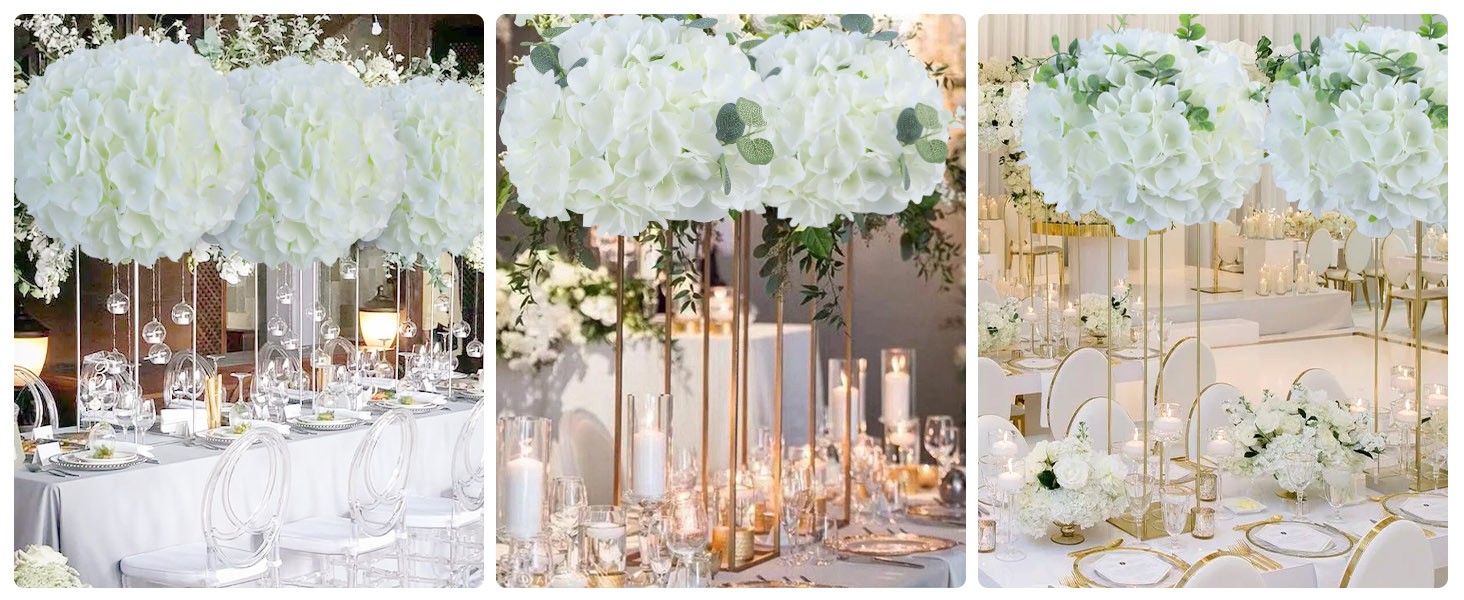 105pcs Fake Flowers White Hydrangea Artificial Flowers Bulk (Not Squished, No