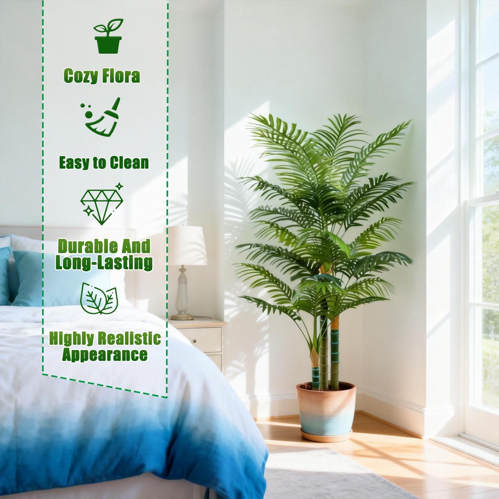 4FT Tall Faux Palm Tree – Large Artificial Plant with 3 Textured Trunks, Indoor
