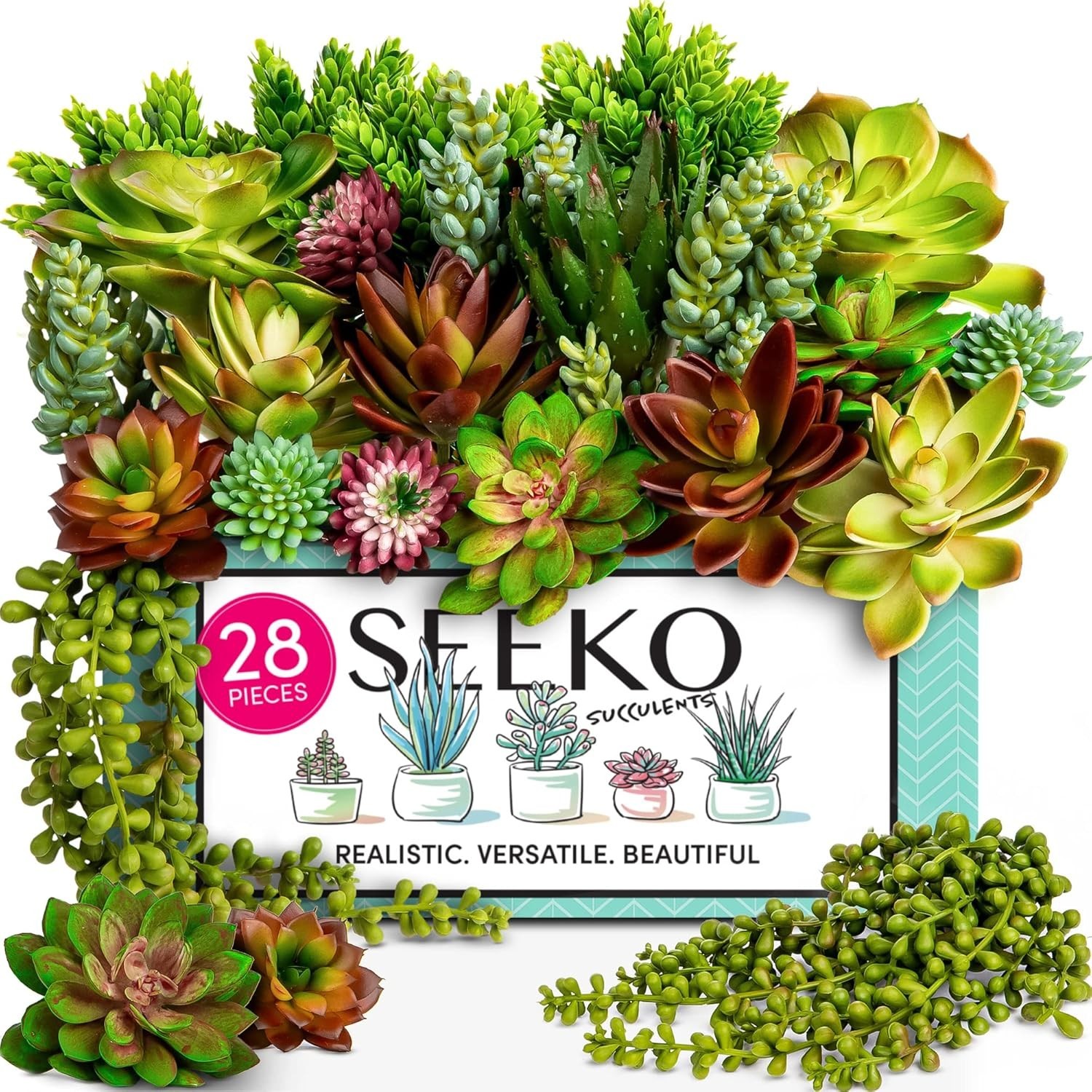 Stylish 28-Piece Artificial Succulent Set for Effortless Indoor & Outdoor Decor