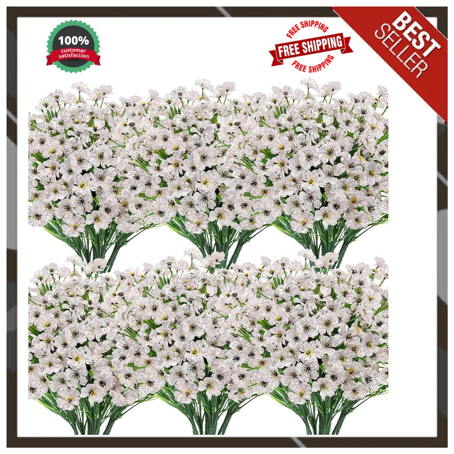 24 Bundles Artificial Flowers UV Resistant Silk Fake Plants for Indoor Outdoor