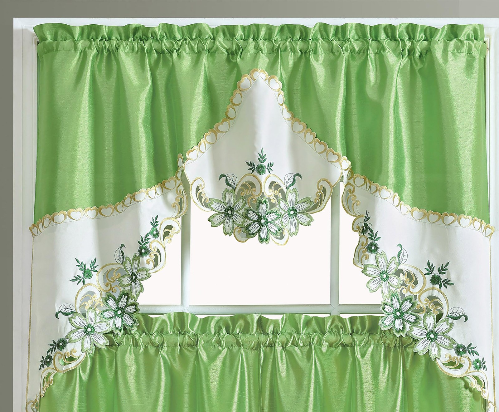 GOHD Arch Floral Kitchen Curtain Set/Swag 57x 35″/ 28x 35″x2pcs, Greenery