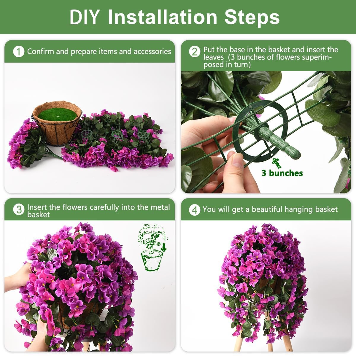 Artificial Fake Hanging Plants Flowers Basket for Spring Summer Outdoor Outsi…