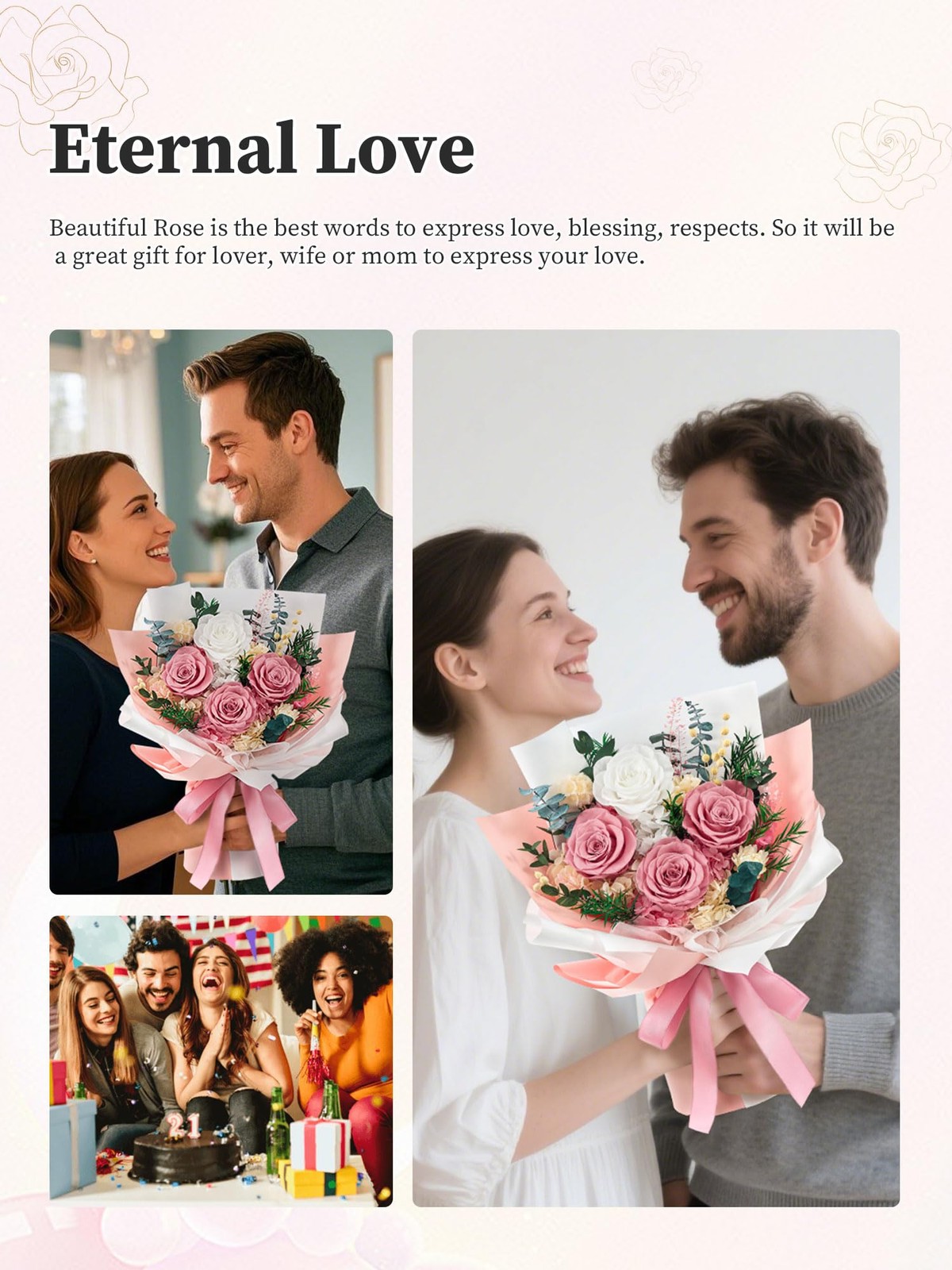Preserved Flowers Bouquet, Forever Flowers for Delivery,Eteranl Roses, Dusty …