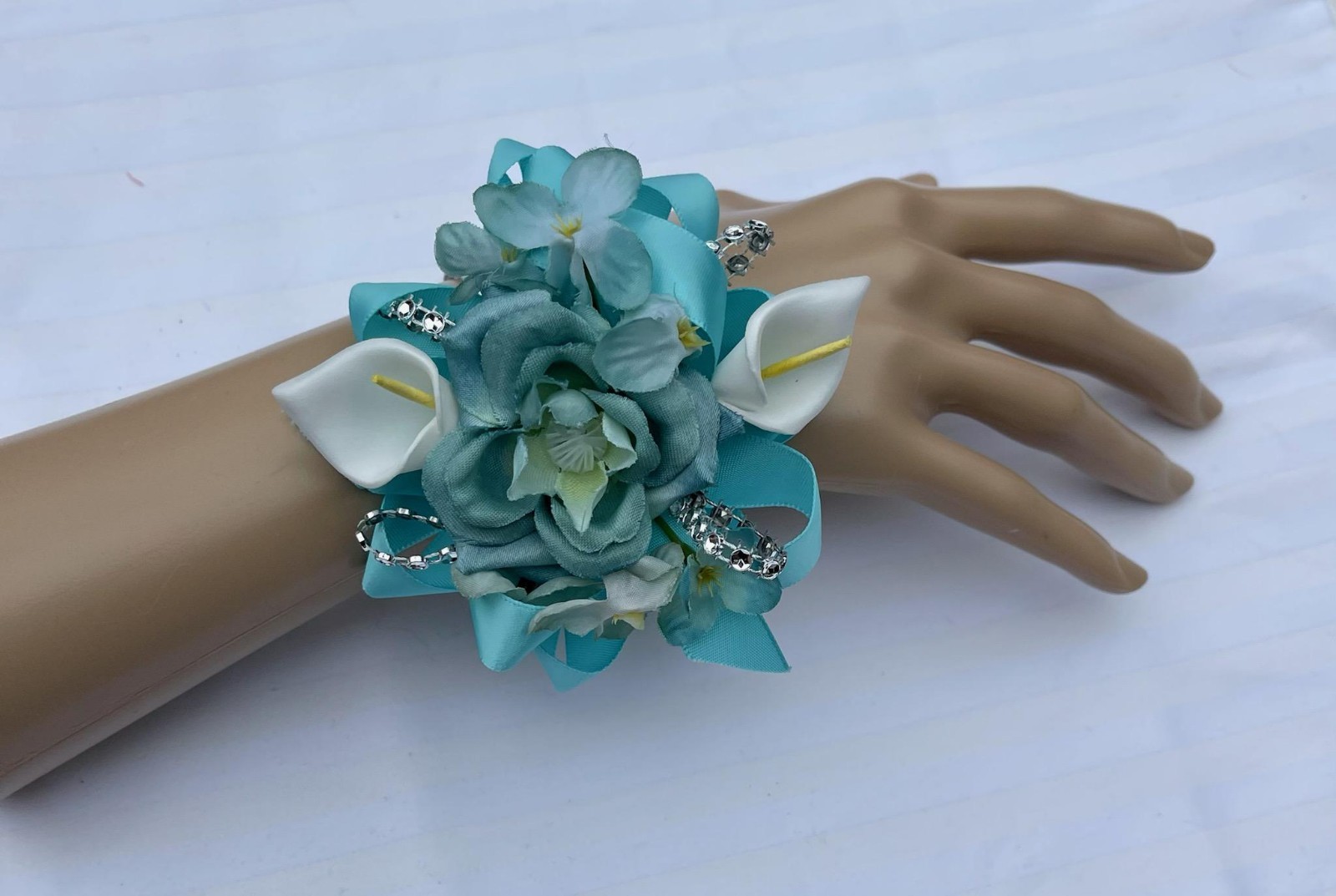 Aqua Pool Blue Teal Silver Corsage Boutonniere Dance Prom Wedding Flowers